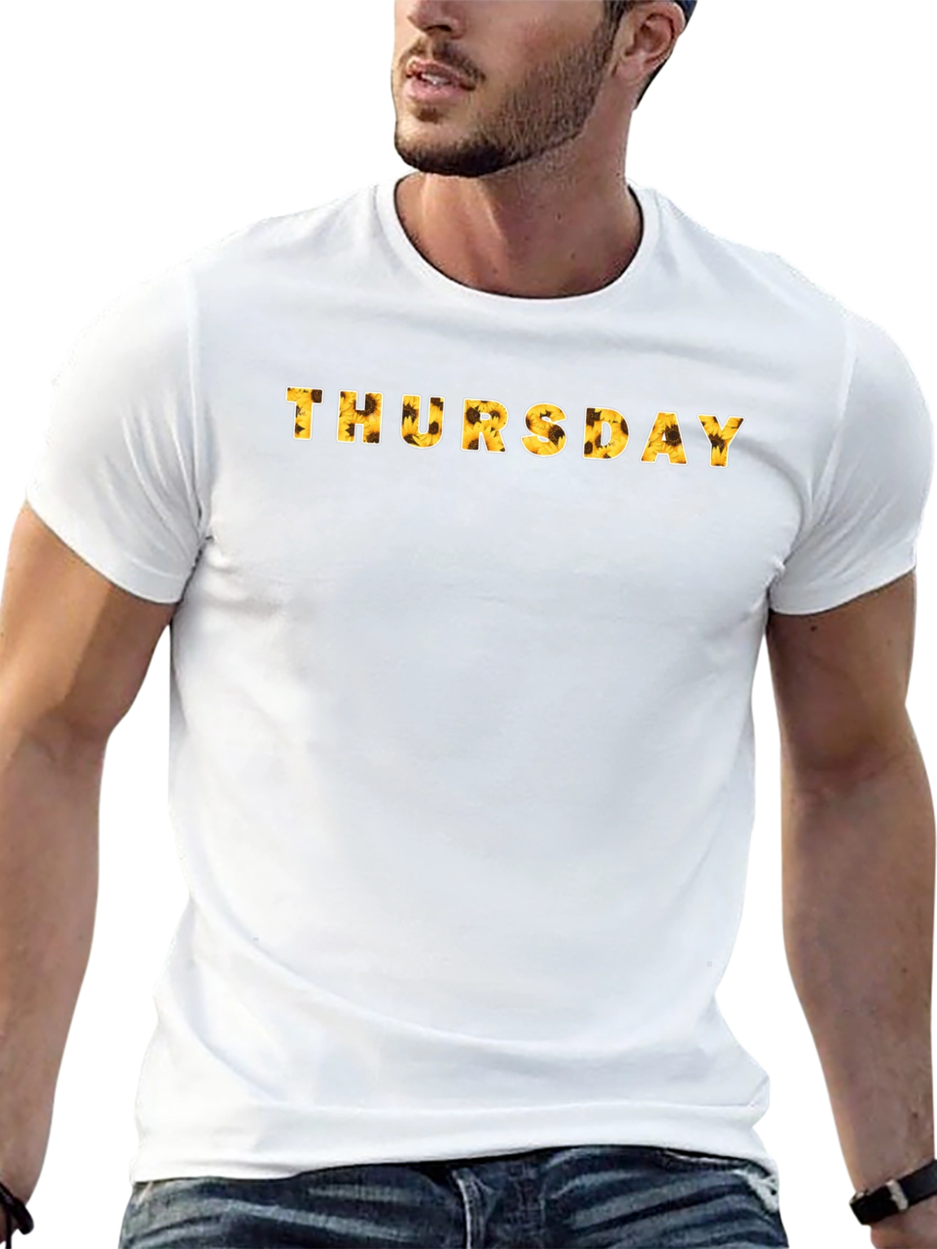 Thursday Sunflower Print Black T-Shirt