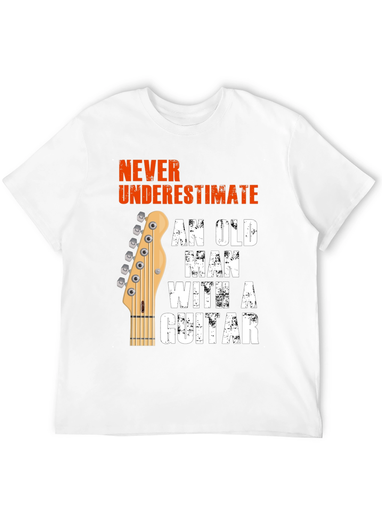 Never Underestimate Old Man Guitar Black Graphic T-Shirt