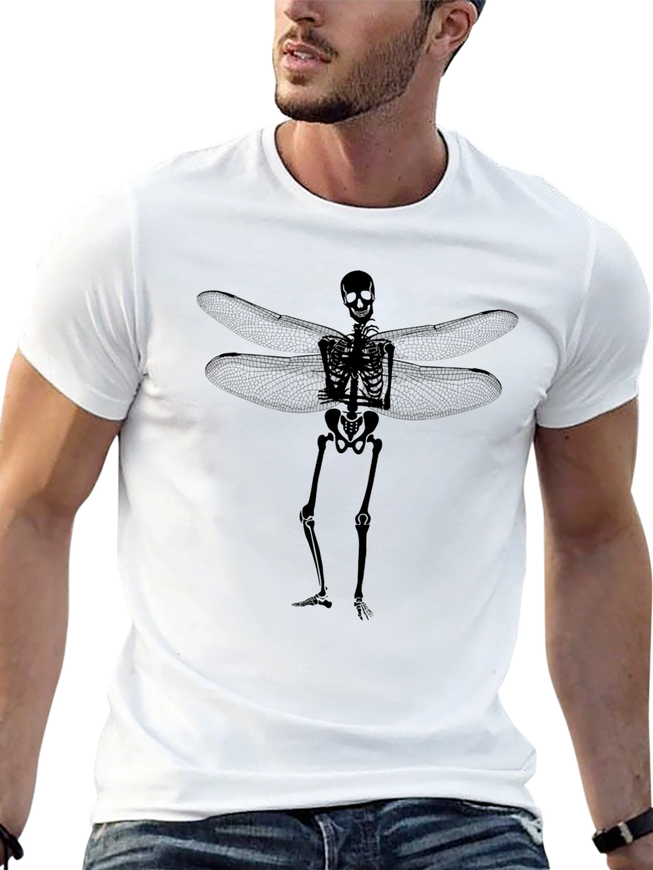 Black Skeleton Dragonfly Wings Graphic Tee