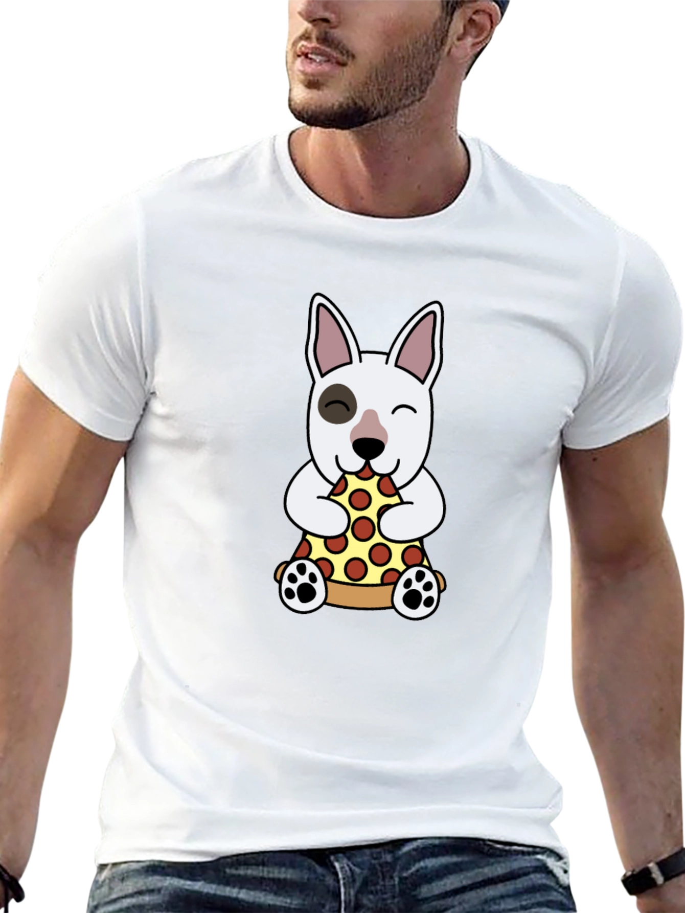 Dog Eating Pizza Graphic Tee - Black Cotton T-Shirt
