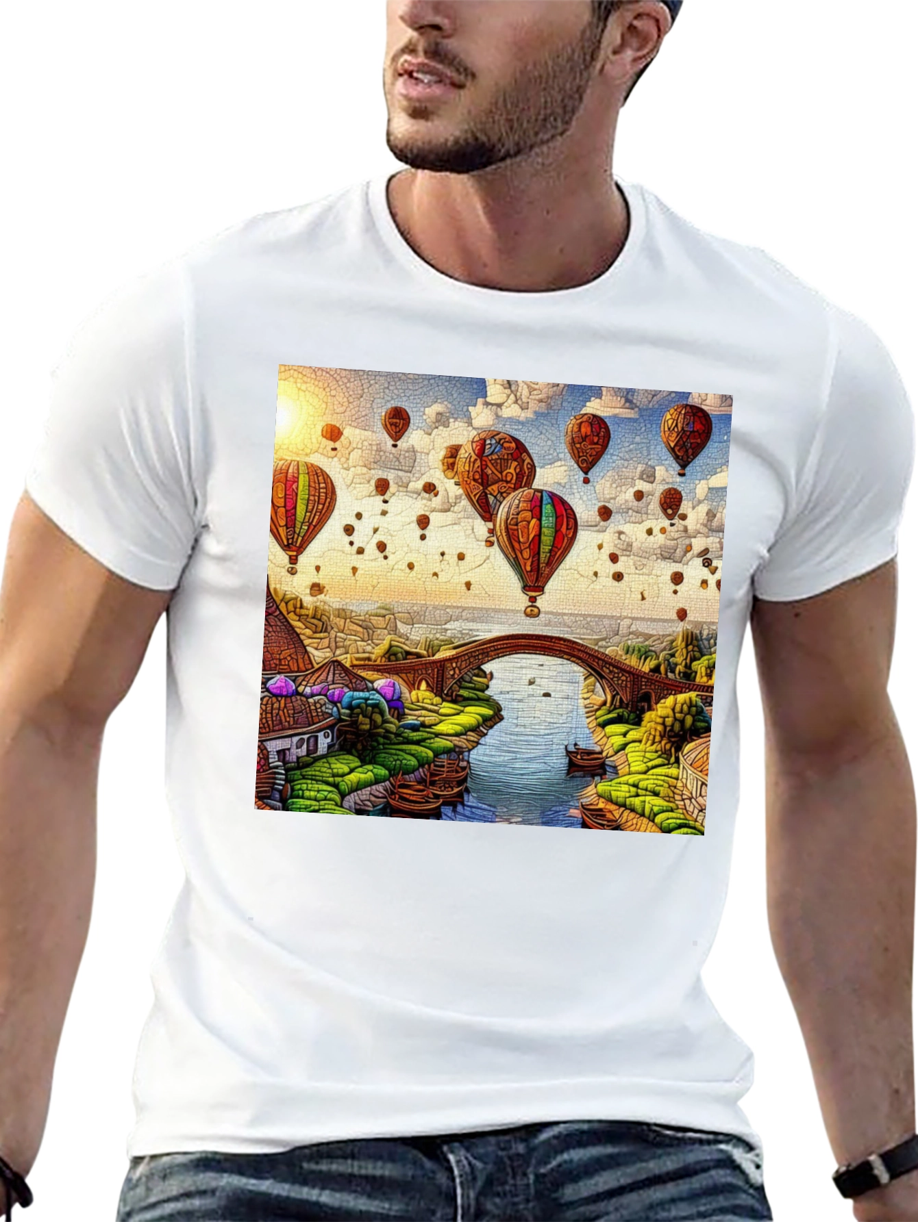 Balloon Bridge Graphic Tee - Artistic Mens T-Shirt