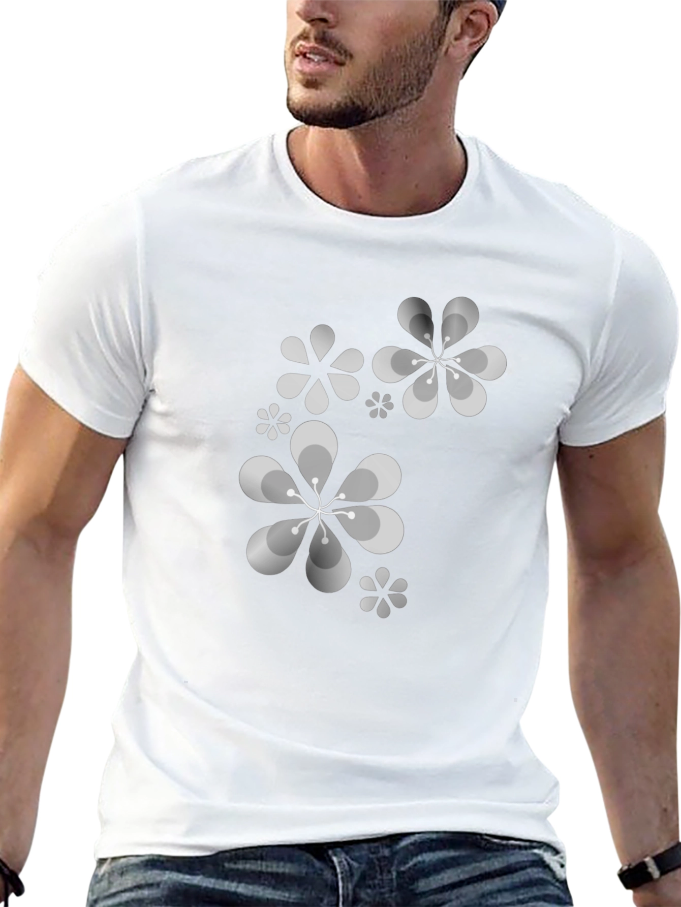 Retro Floral Print Black T-Shirt
