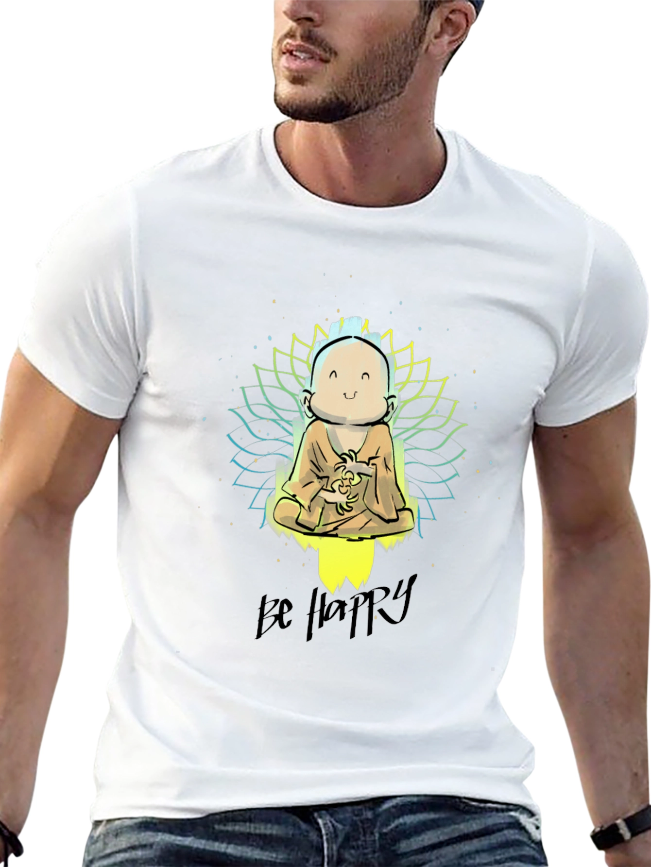 Be Happy Graphic Tee - Buddha Design
