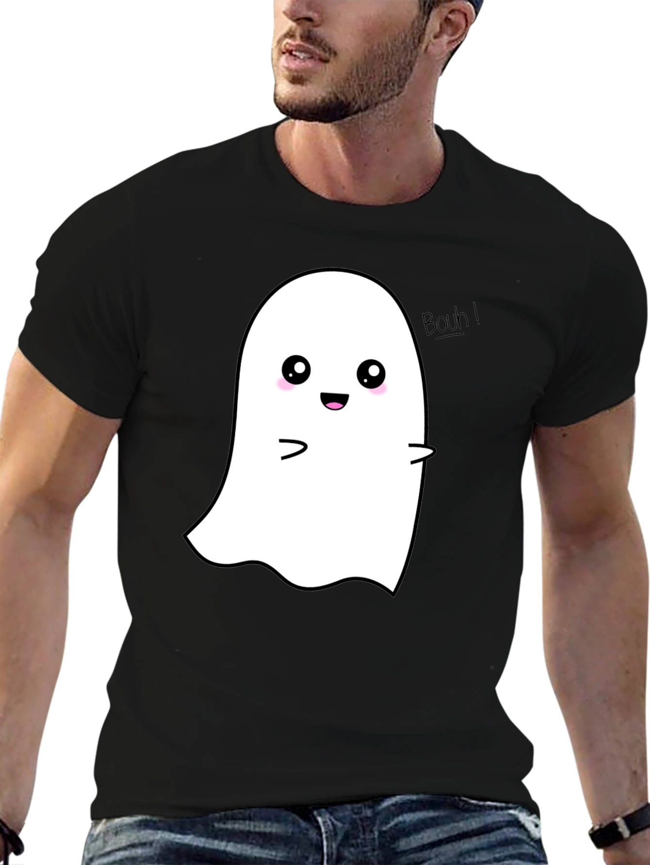 Cute Ghost Graphic Print Black T-Shirt