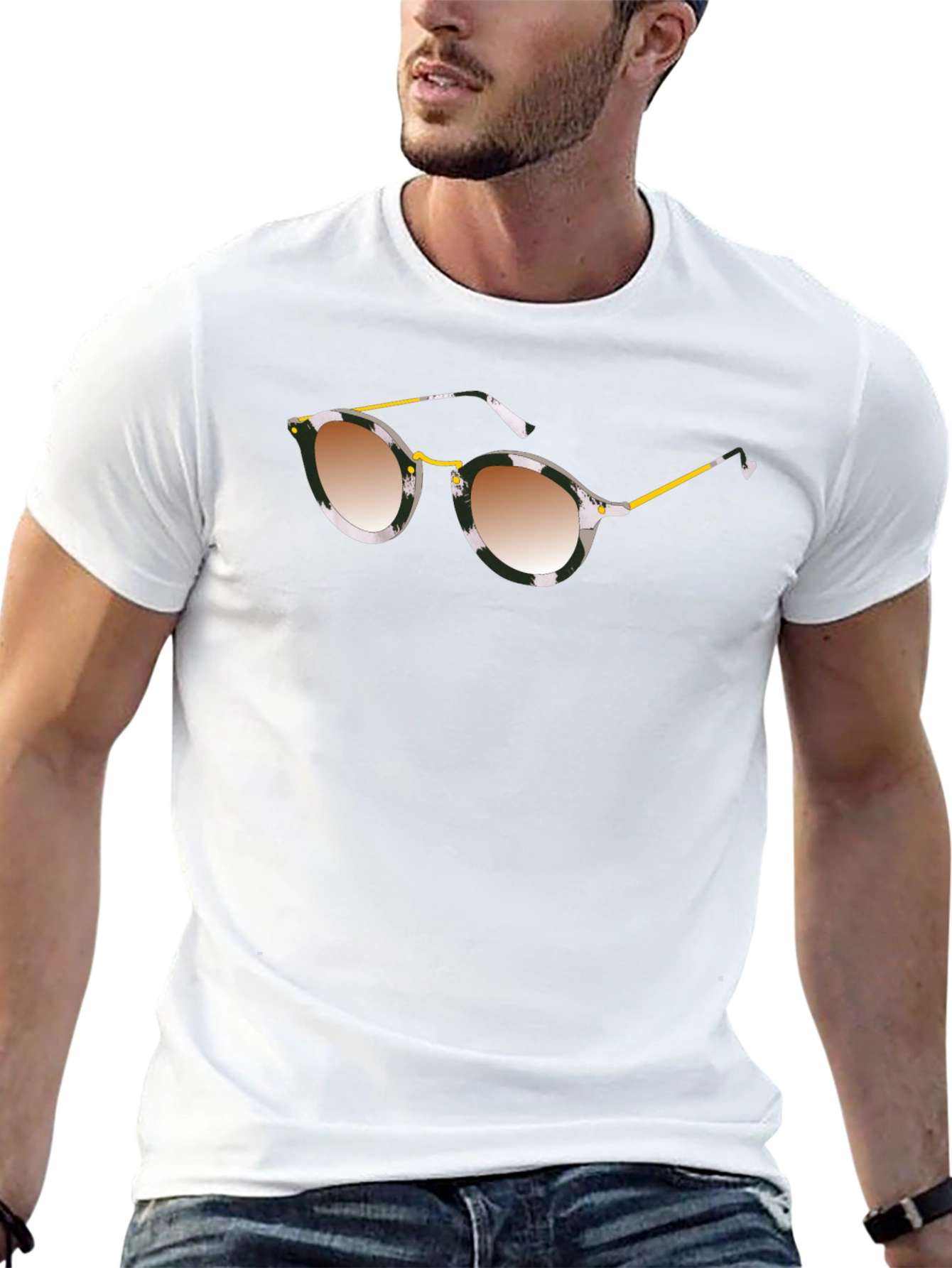 Stylish Black Graphic Tee with Sunglasses Print