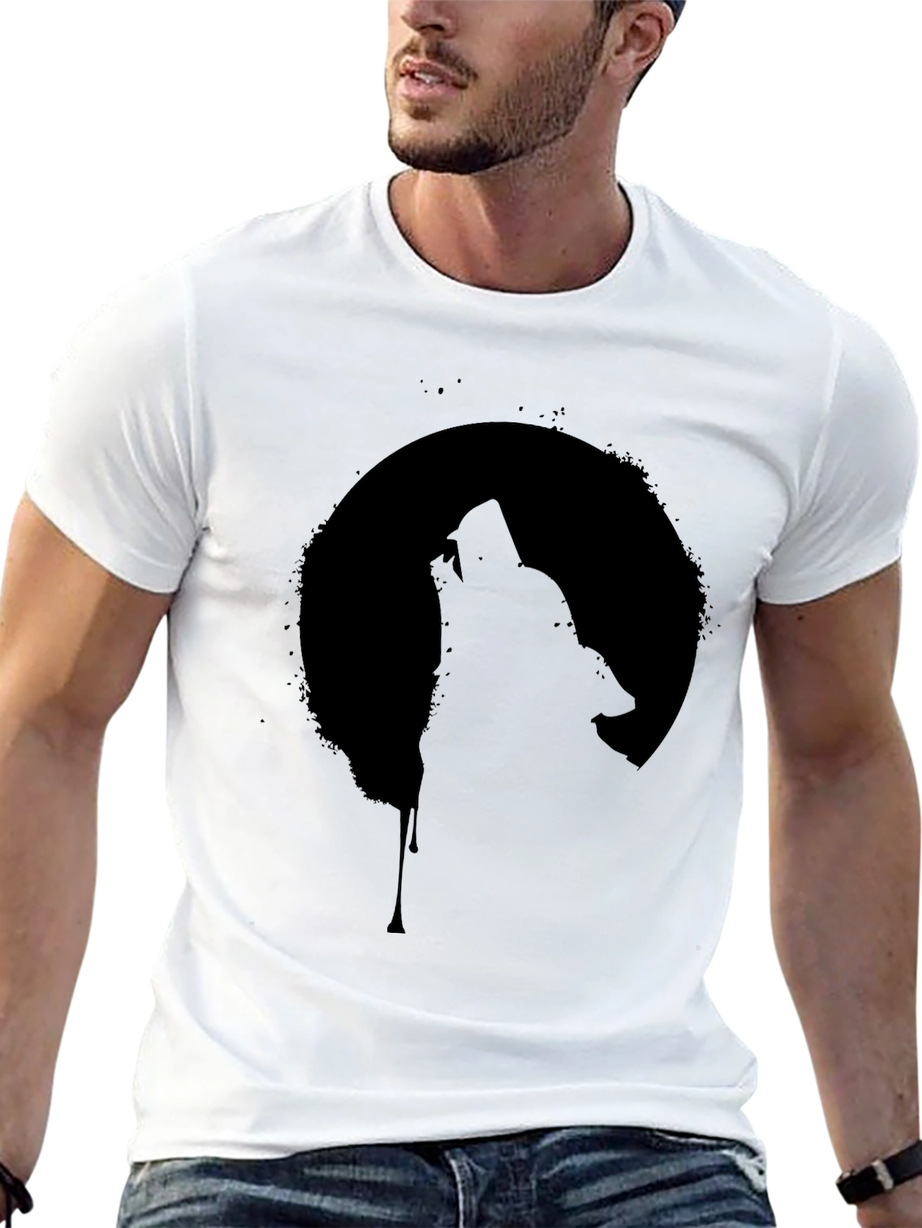 Wolf Howling at Moon Graphic Tee - Black