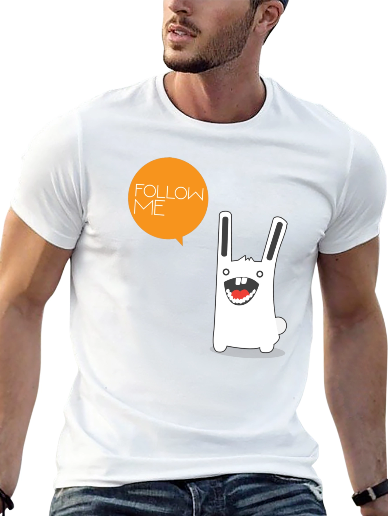 Funny Rabbit Graphic Print Black T-Shirt
