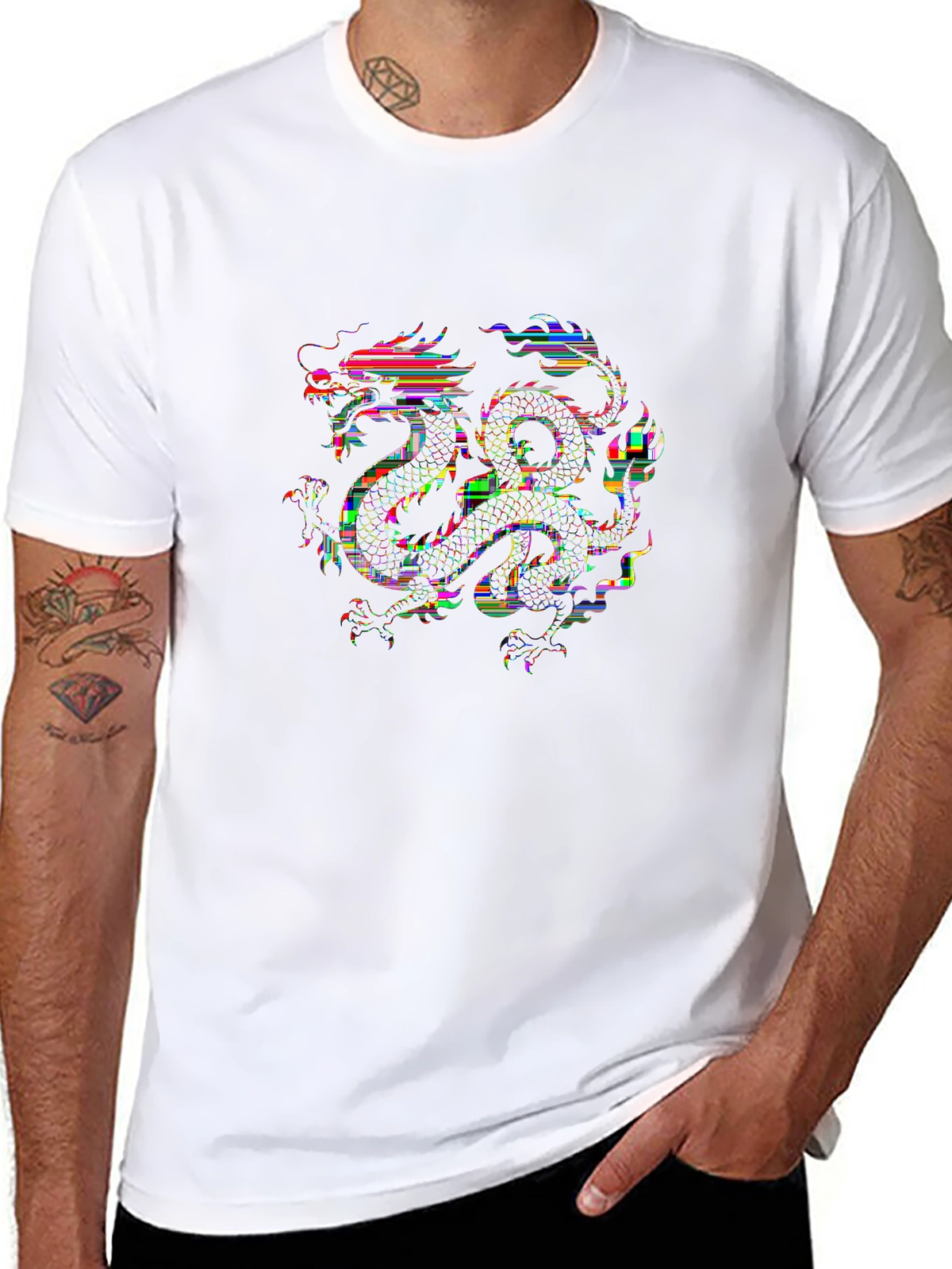 Glitch Dragon Warrior T-Shirt | Digital Mythical Creature Tee | Unisex Streetwear