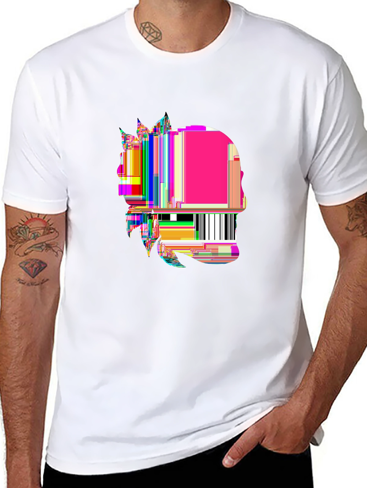 Cyberpunk Glitch Skull & Rose Neon Graphic Tee