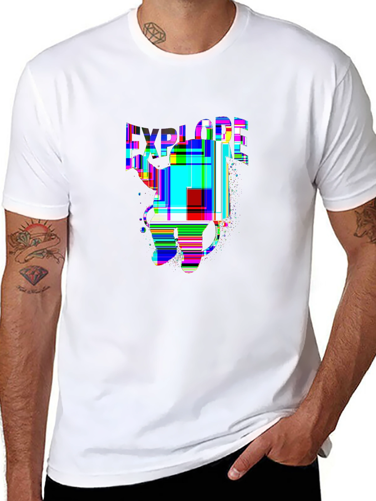 Space Explorer Glitch Art T-Shirt - Vibrant Astronaut Helmet Design