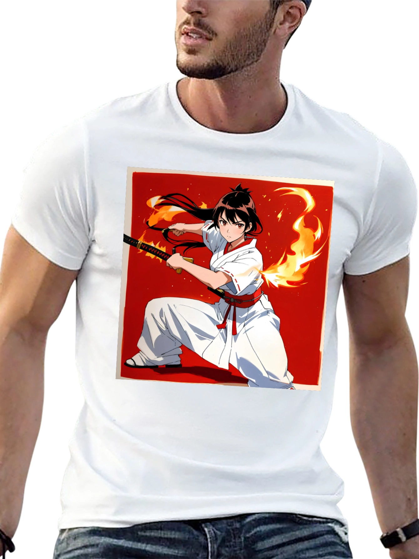Anime Samurai Warrior T-Shirt - Black Cotton