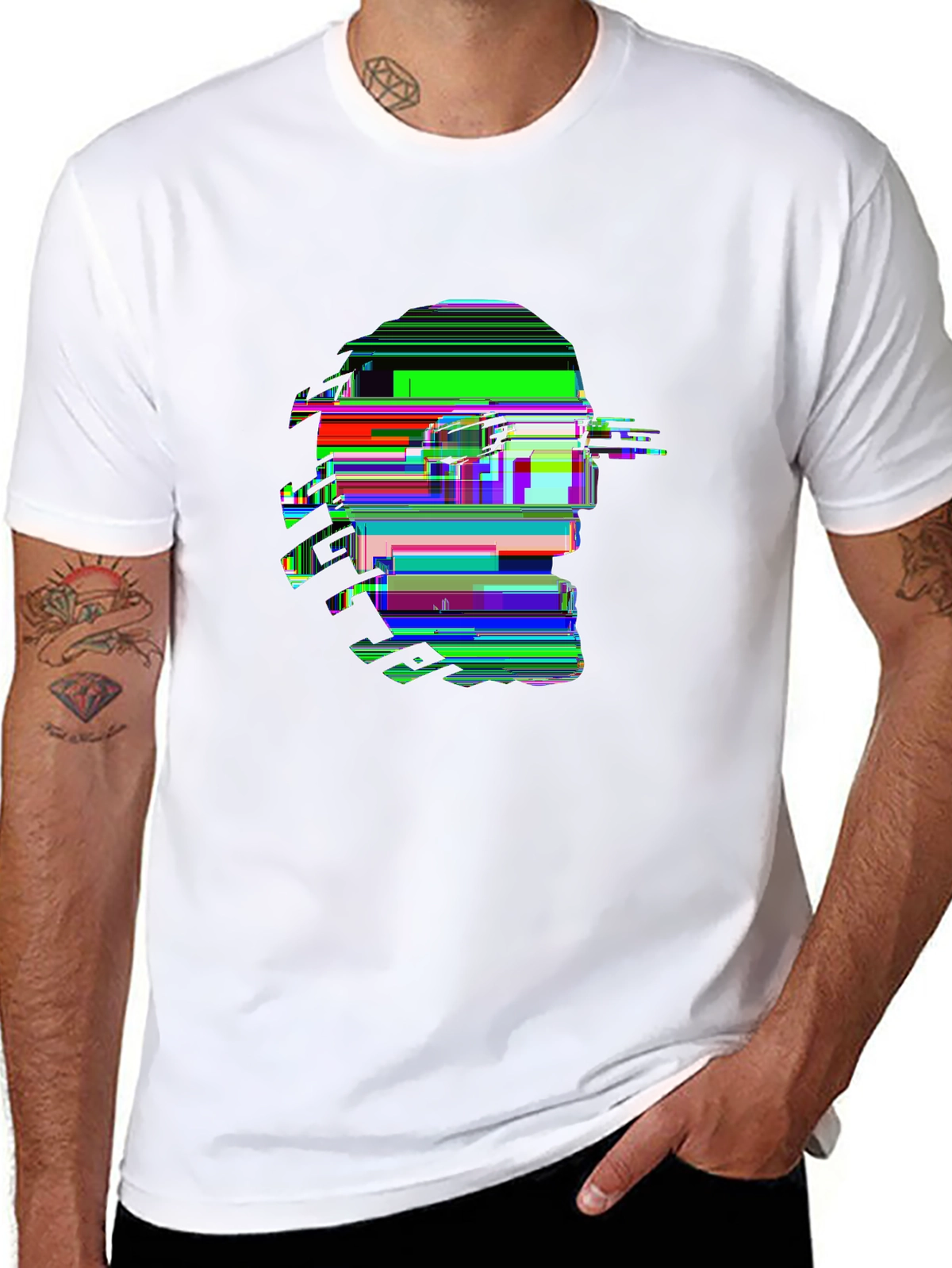 Cyberpunk Glitch Skull Neon Graphic Tee | Digital Distortion