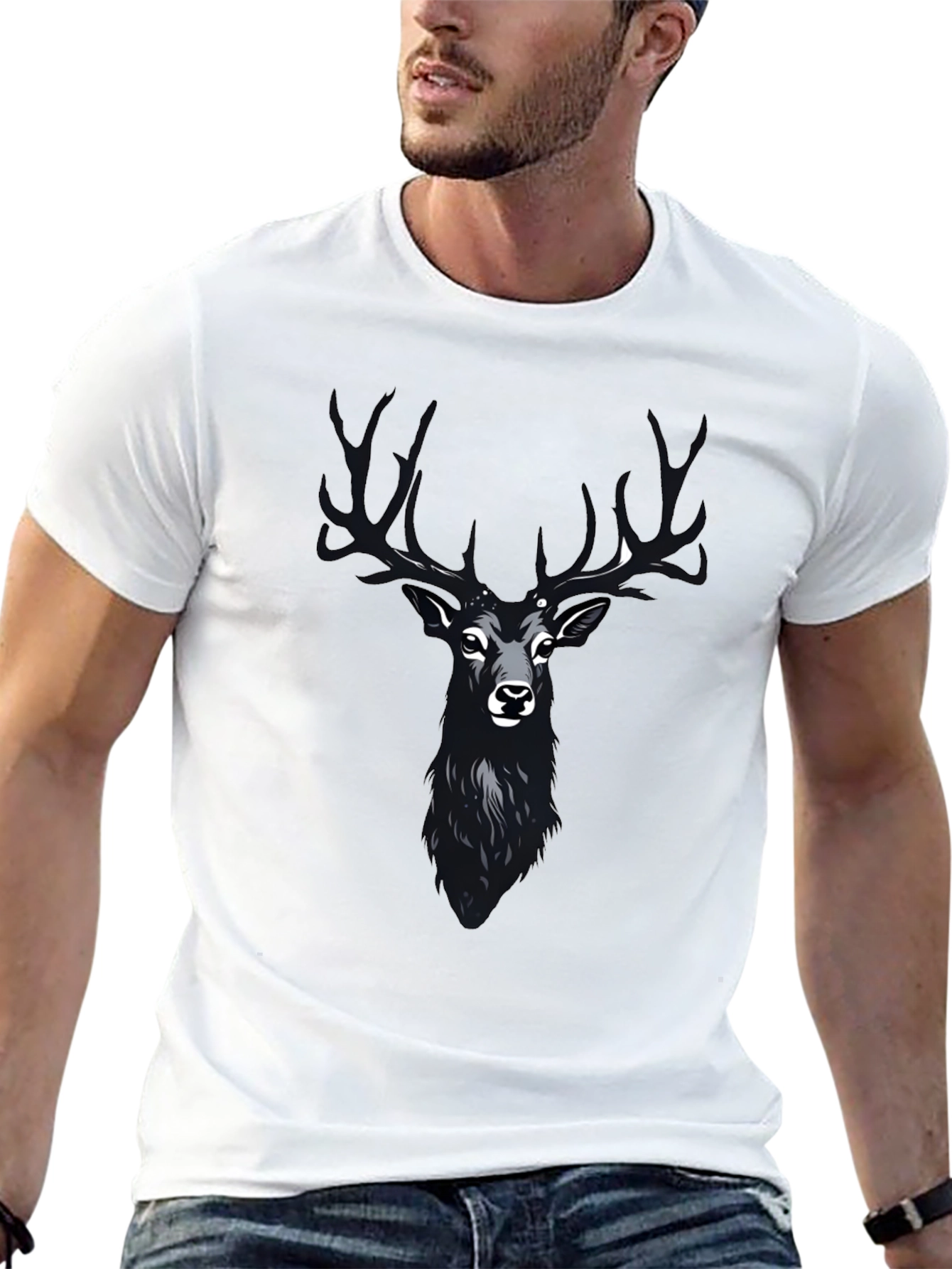 Mens Black Deer Graphic T-Shirt