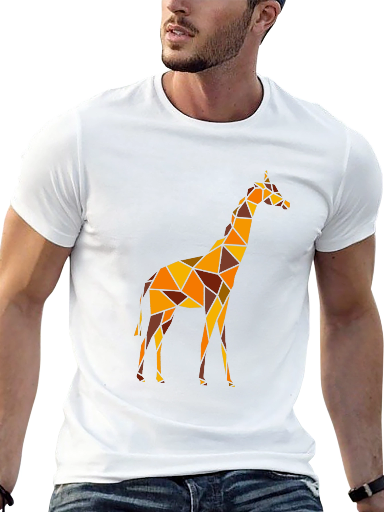 Geometric Giraffe Graphic Tee - Black Cotton Comfort
