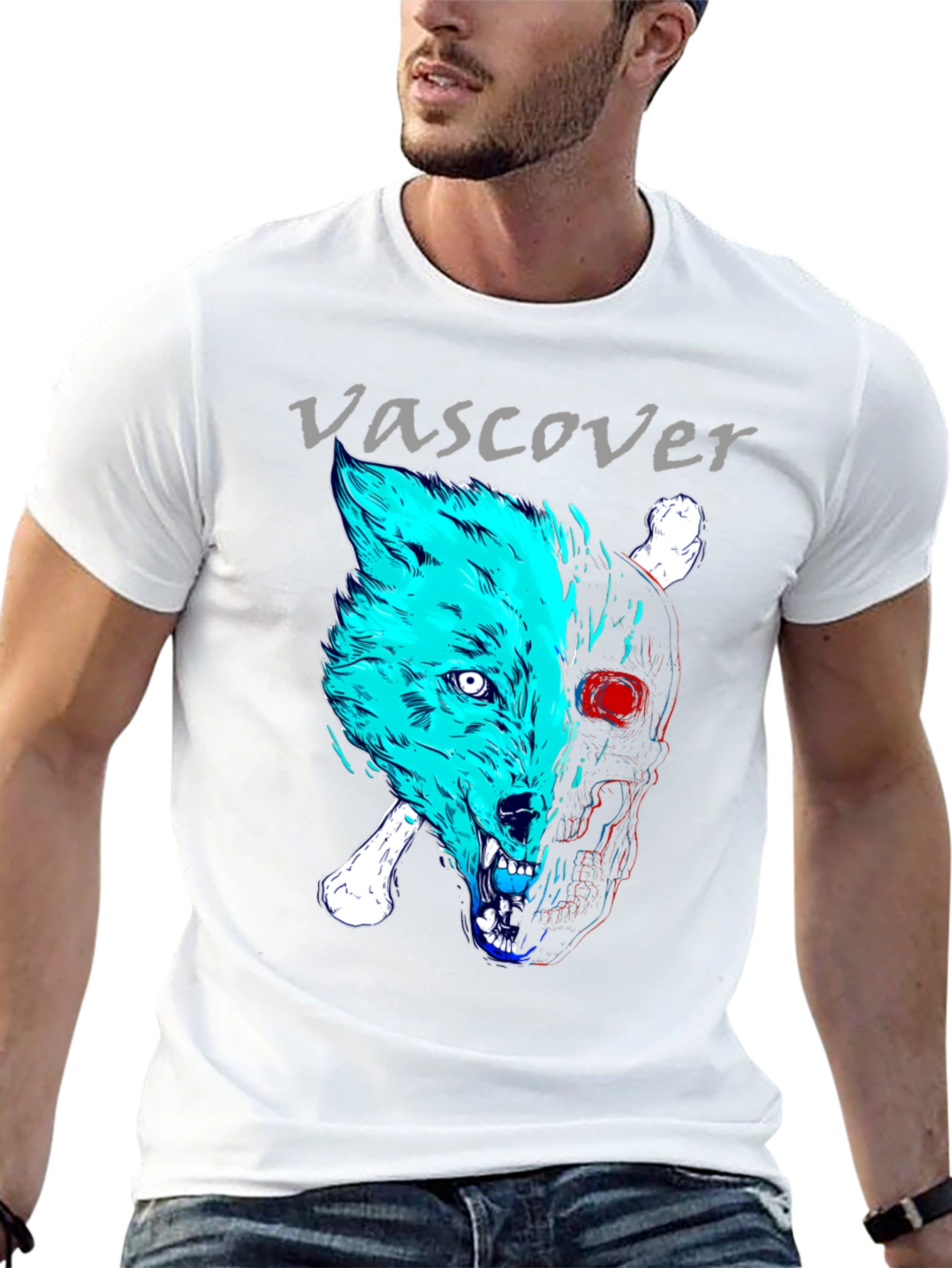 Vascover Wolf Skull Graphic Tee - Edgy Design