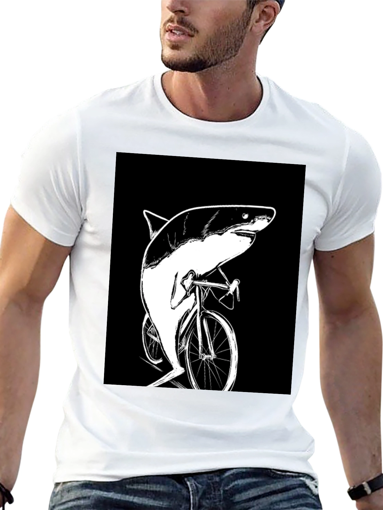 Shark on Bike T-Shirt - Funny Animal Graphic Tee