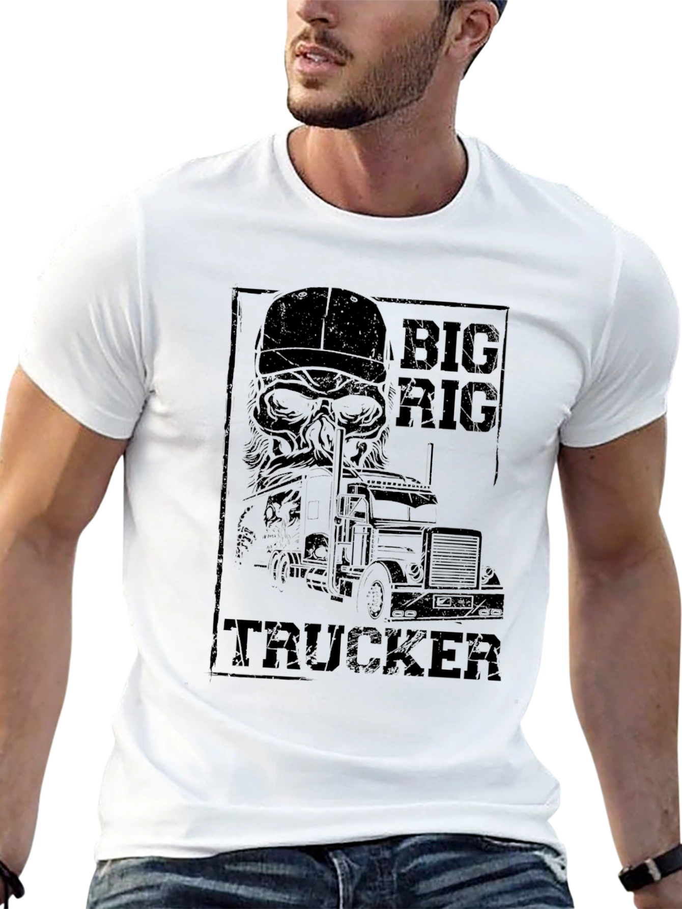 Big Rig Trucker Tee - Black Cotton Graphic T-Shirt