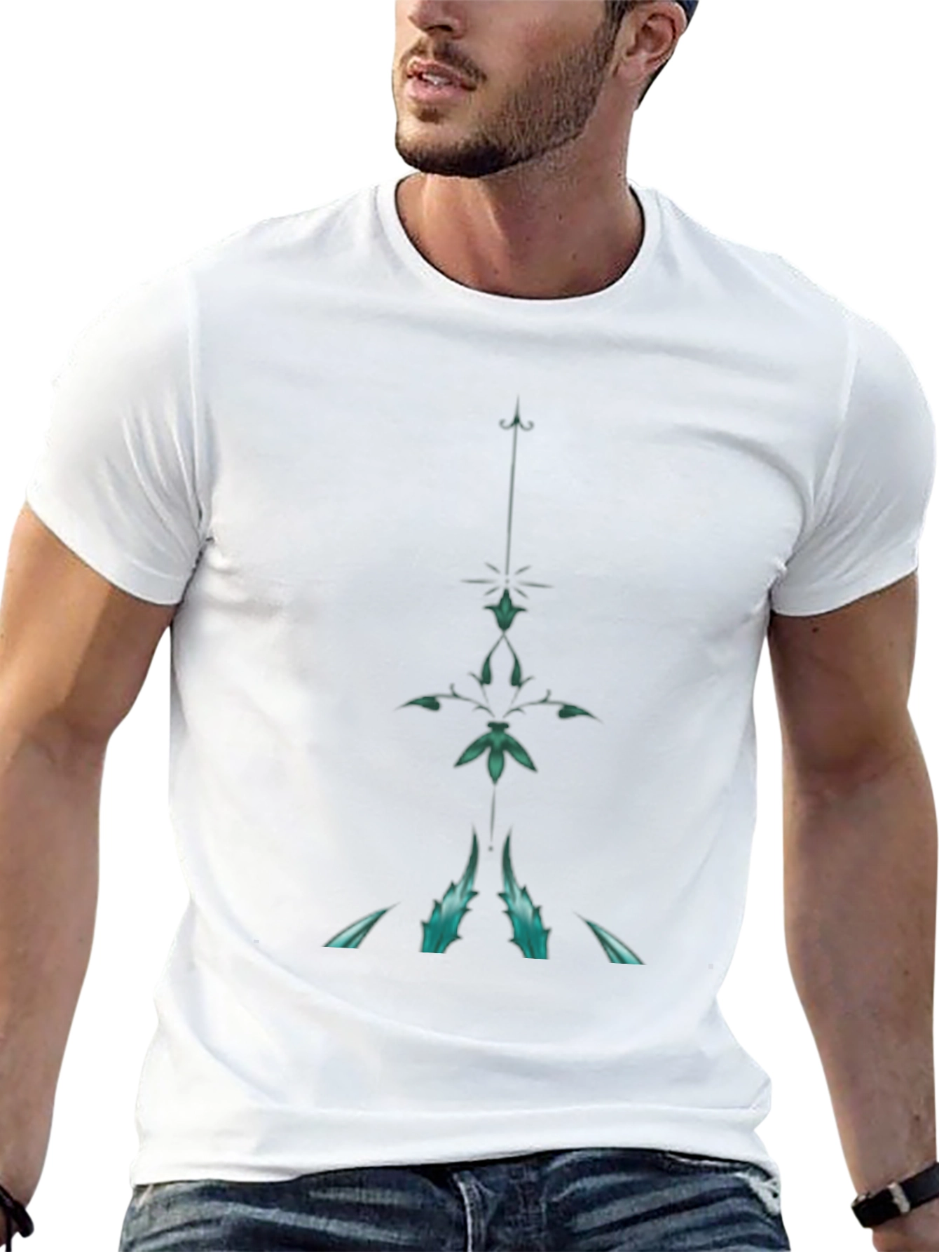 Mens Black T-Shirt with Abstract Teal Design