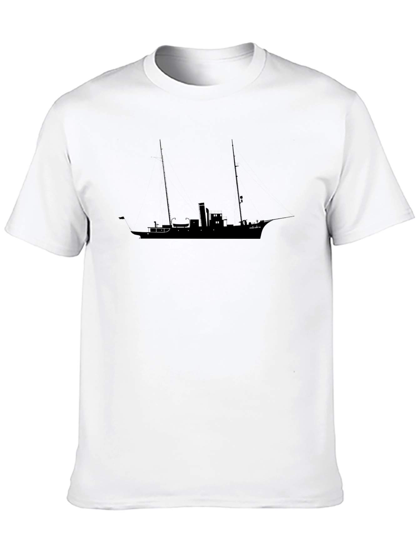 Black T-Shirt with Ship Silhouette Graphic