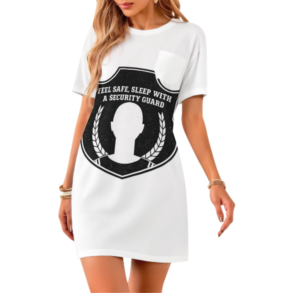 Feel Safe Sleep With a Security Guard T-Shirt Dress, Funny Security Officer Graphic Tee, Oversized Casual Mini Dress, Humor Statement Streetwear Outfit(z512)