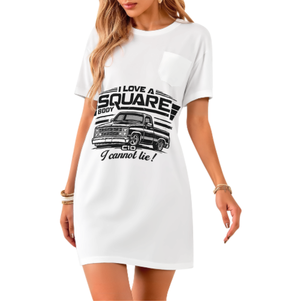 Vintage Square Body Truck Graphic Tee Dress, Retro C10 Inspired Oversized Shirt Dress, Classic American Pickup Lover Outfit, Casual Graphic Mini Dress(z517)