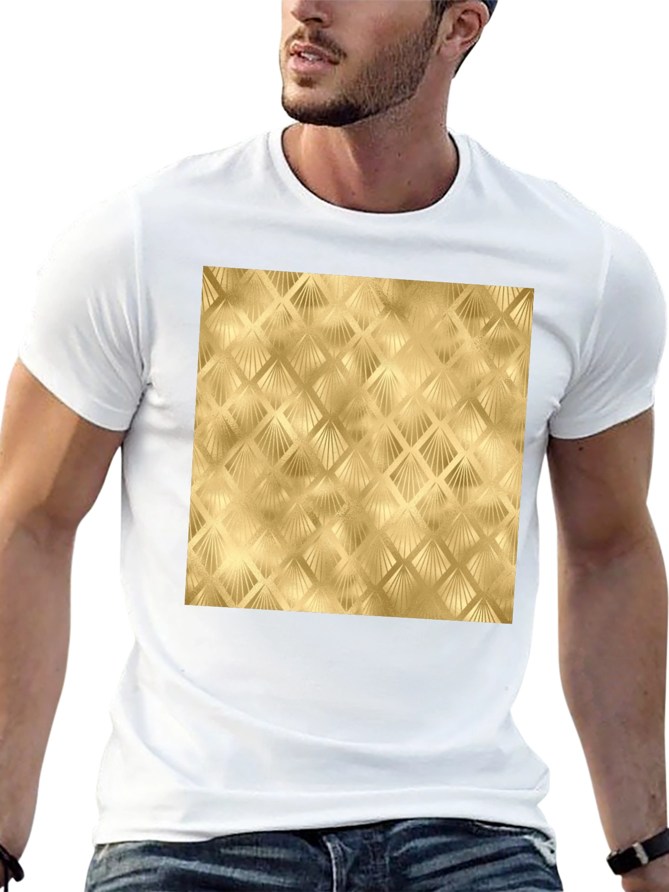 Golden Art Deco Pattern Black T-Shirt