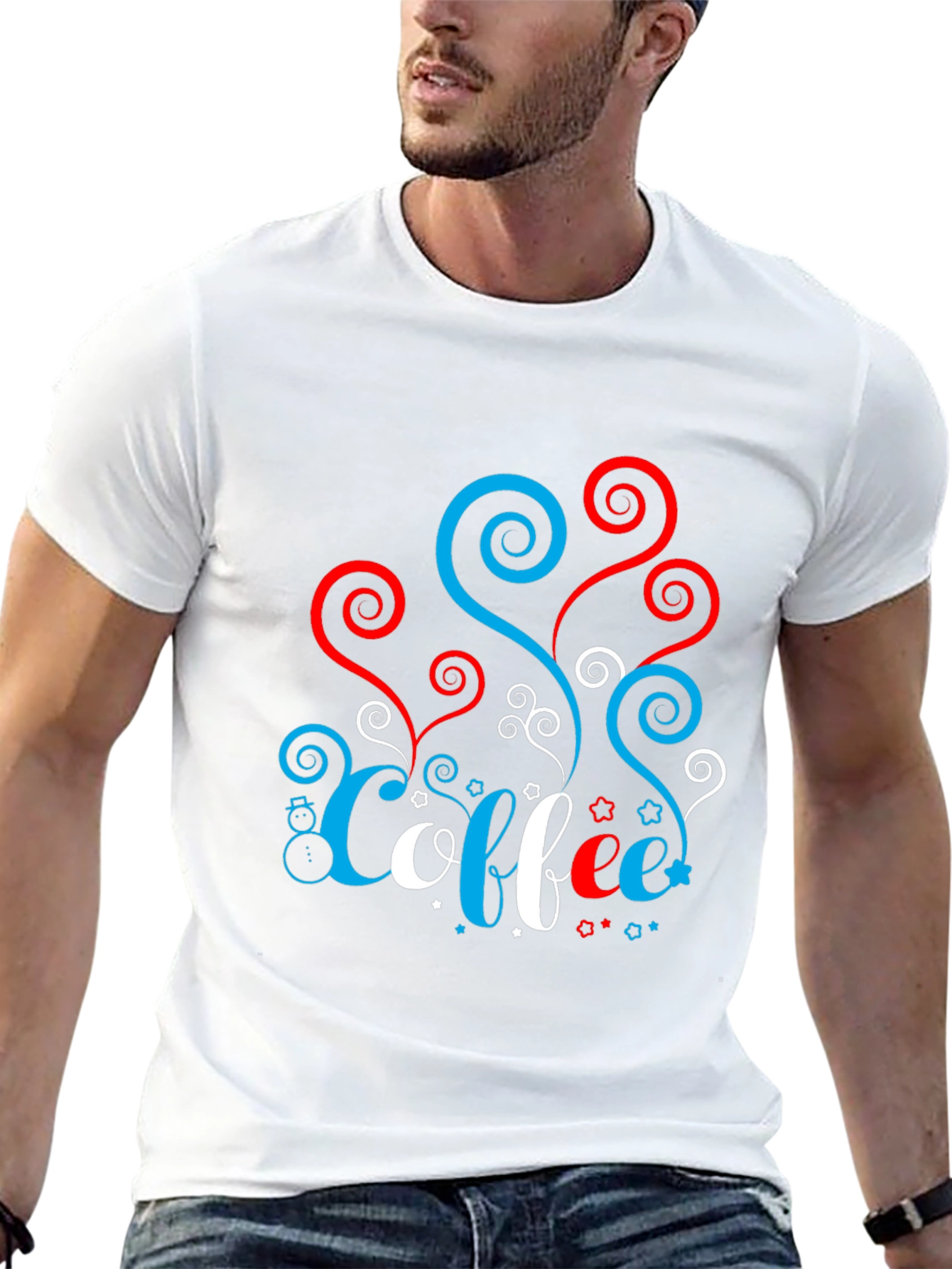 Festive Coffee Tee - Red White & Blue Spirals!