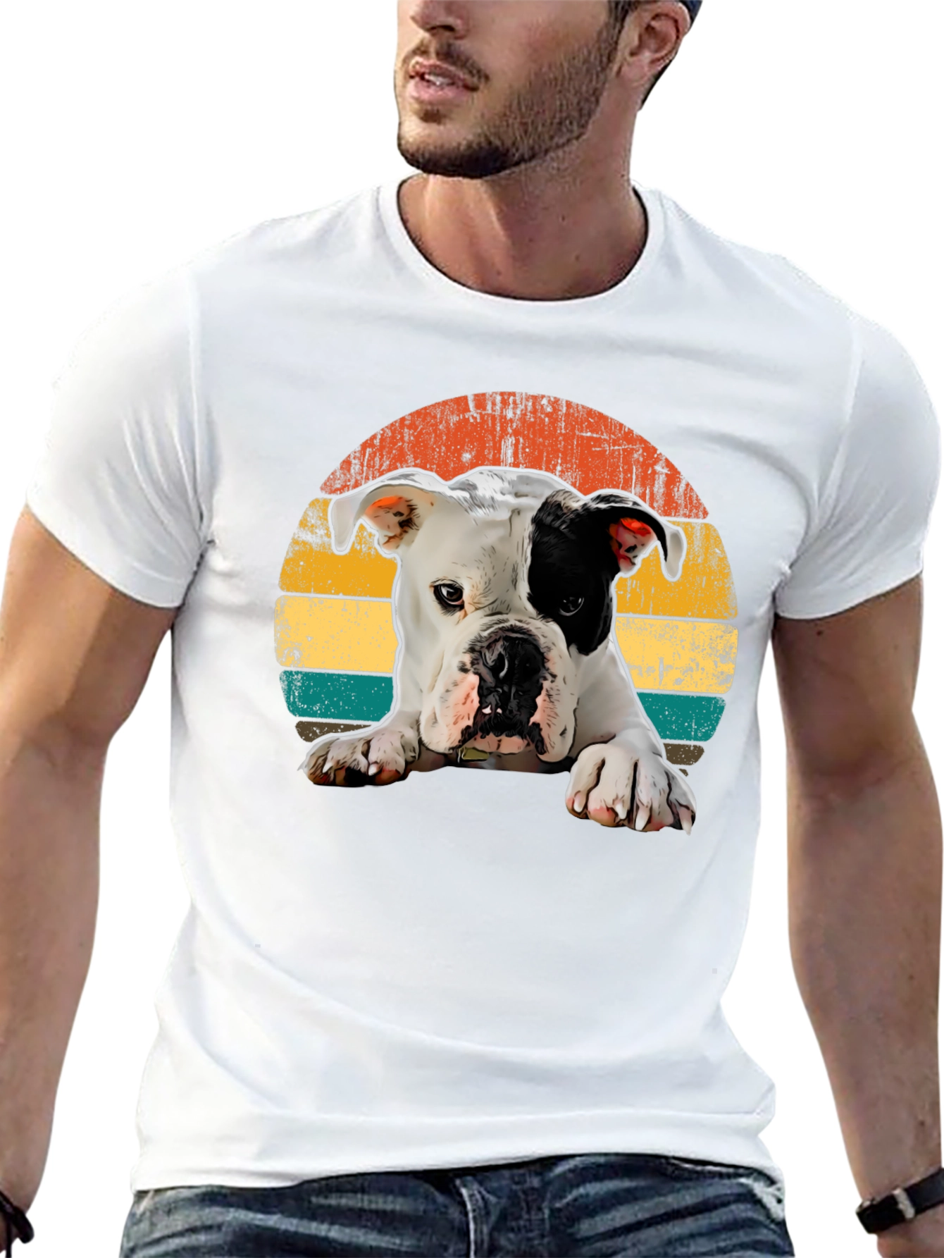 Dog Graphic Tee - Retro Sunset Style