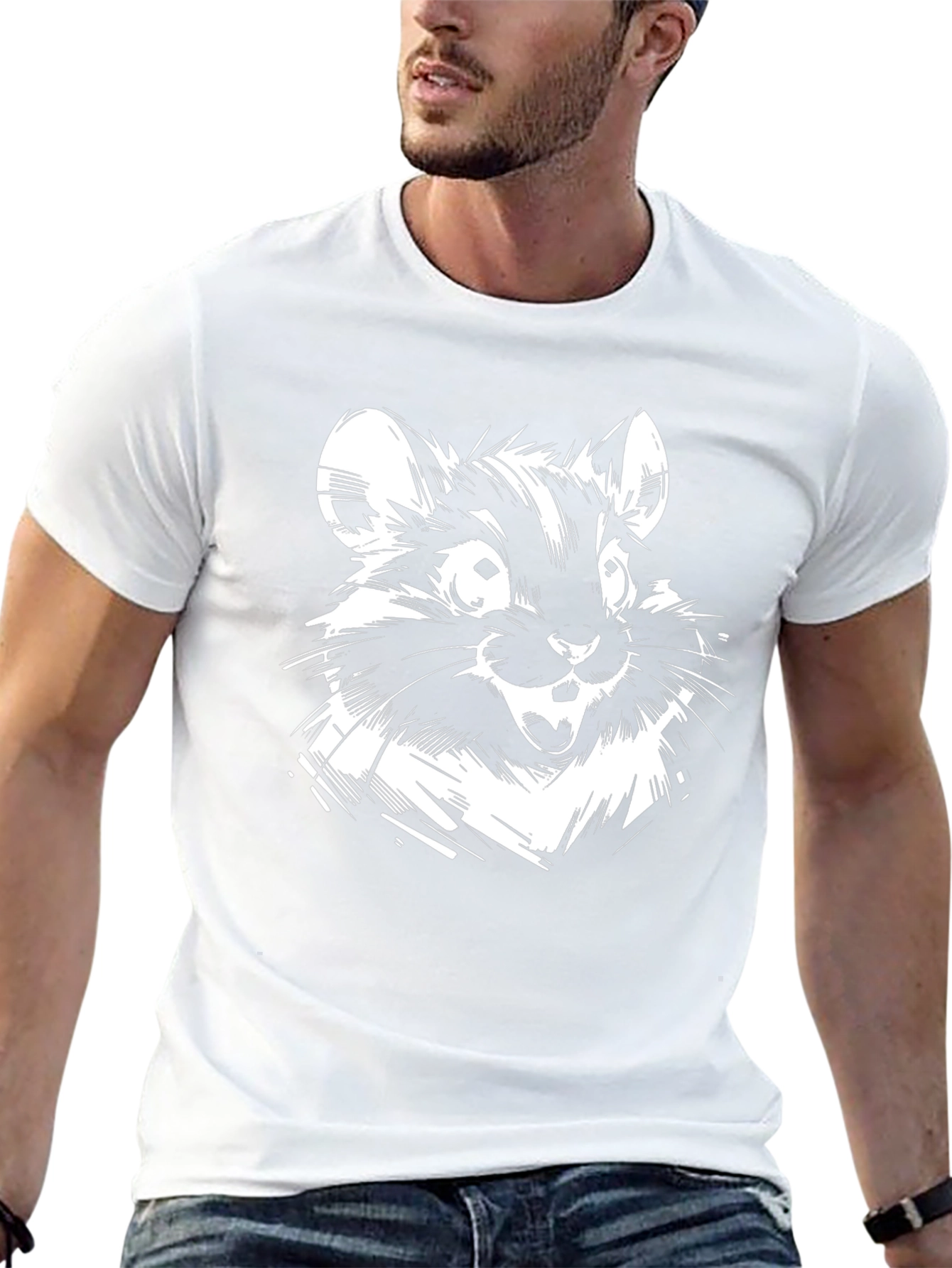 Whimsical Rodent Graphic Tee - Black Cotton Blend