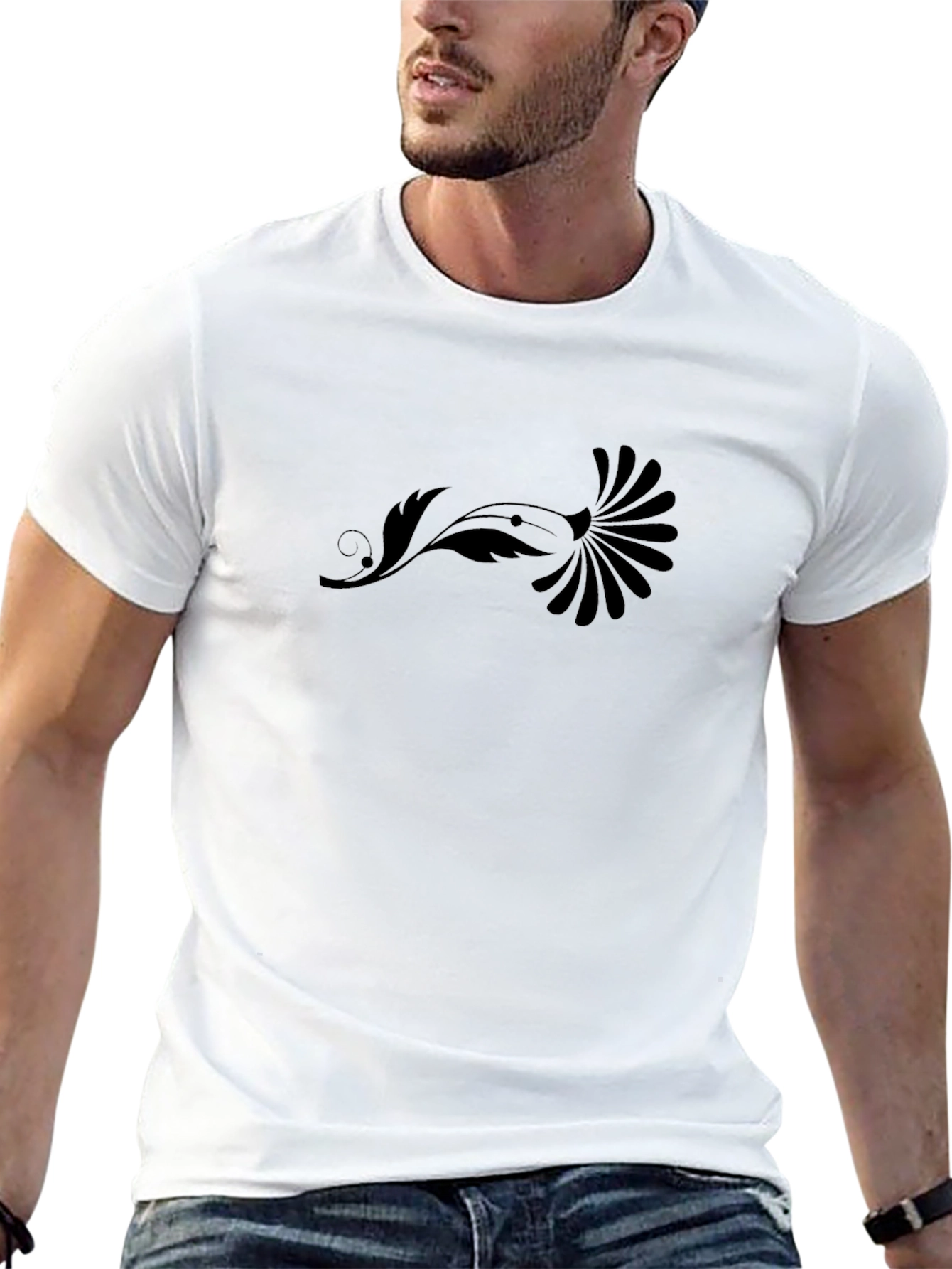 Mens Black Tee with Artistic Floral Design