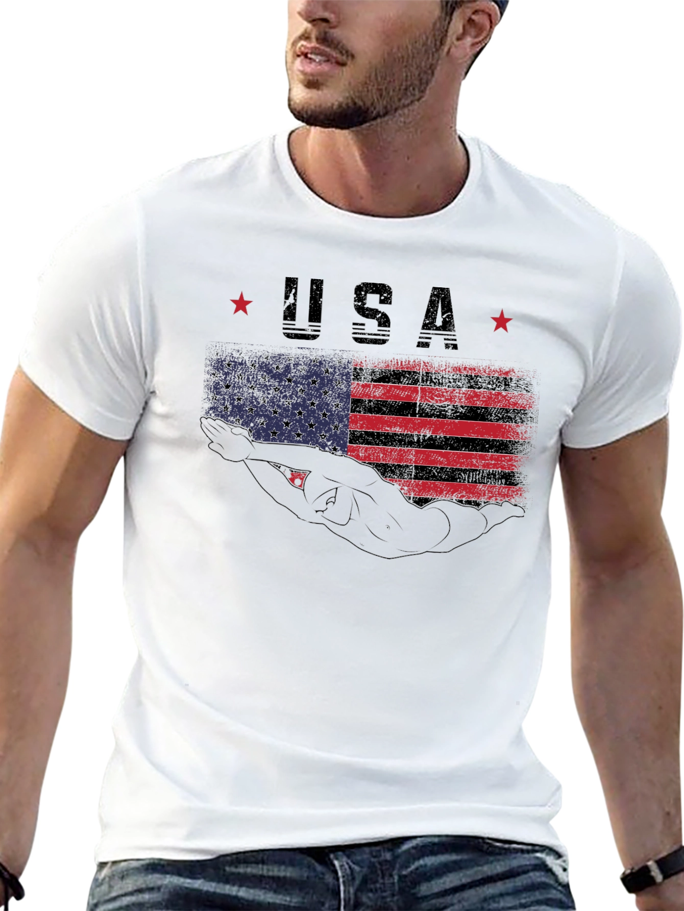 USA Swimmer Graphic T-Shirt - Patriotic Pride