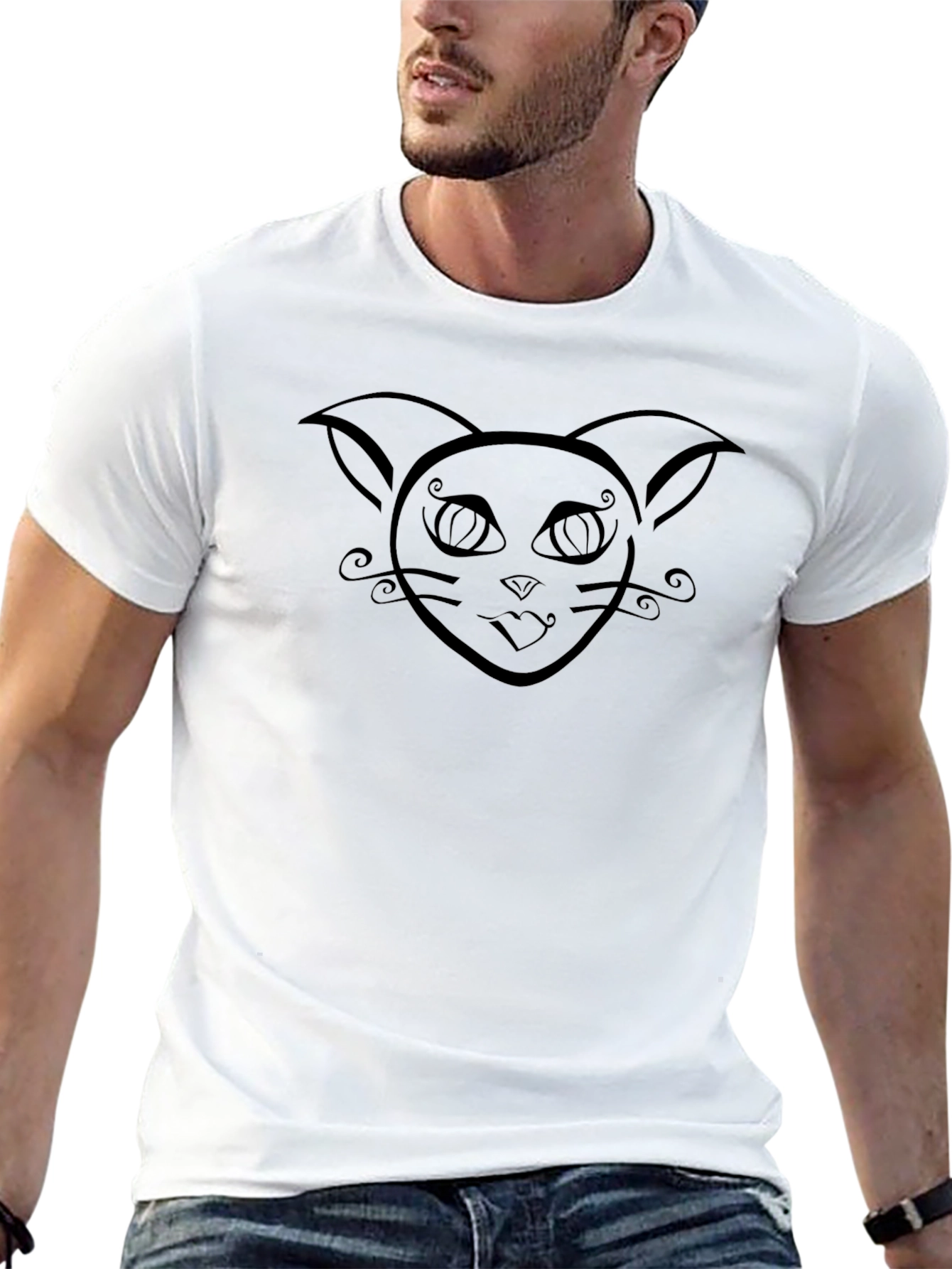 Stylish Black Cat Graphic Tee - Mens Fashion