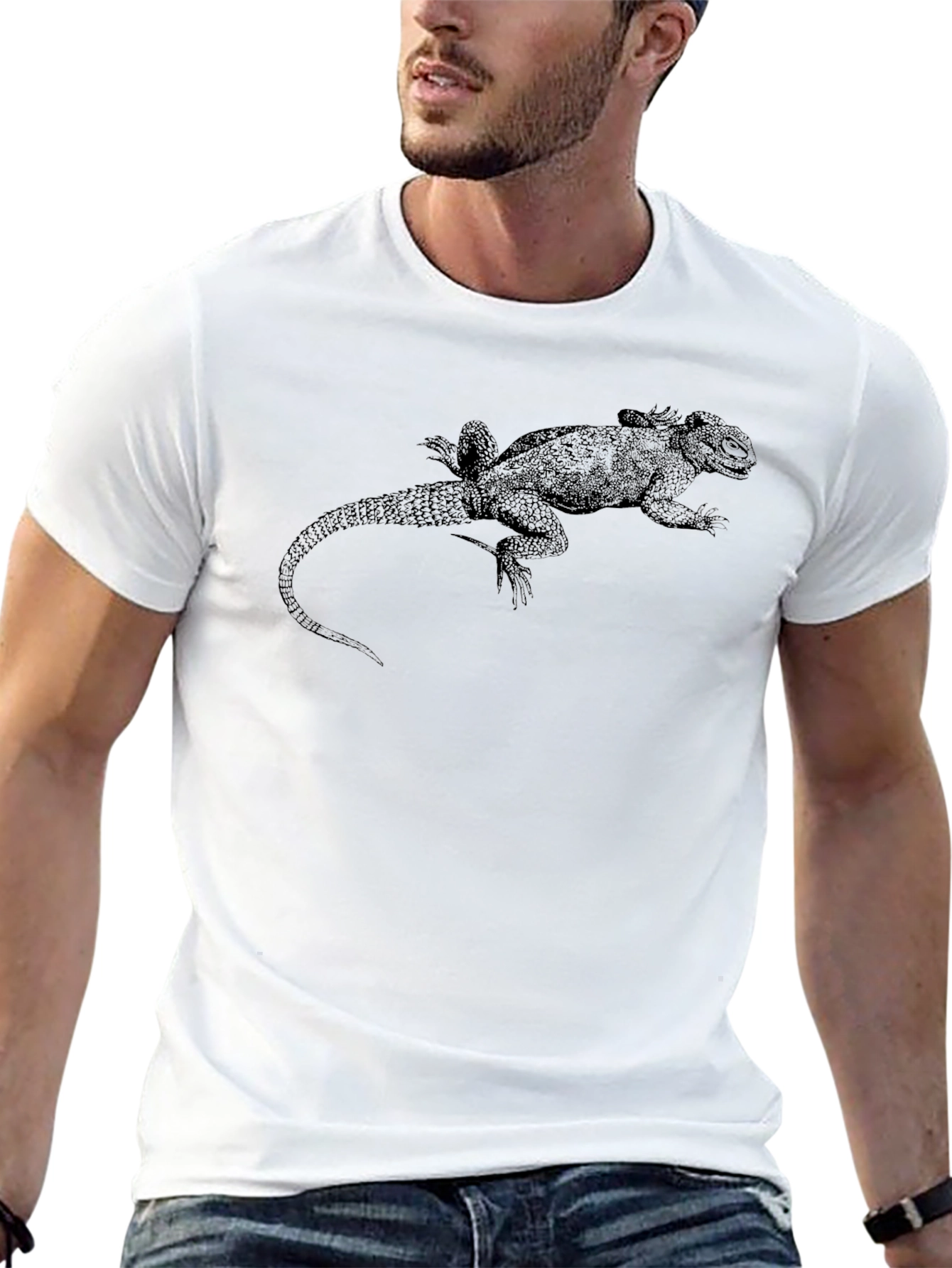 Lizard Print Black T-Shirt - Unique Animal Graphic Tee