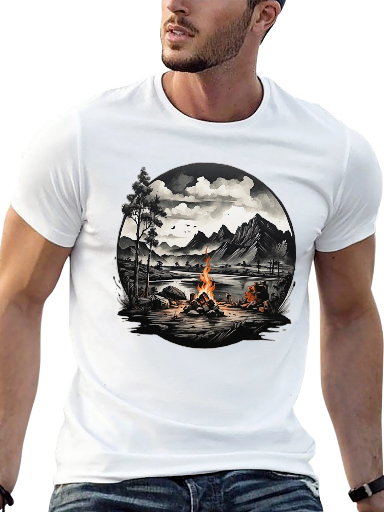 Campfire Scene Graphic Tee - Adventure Awaits!