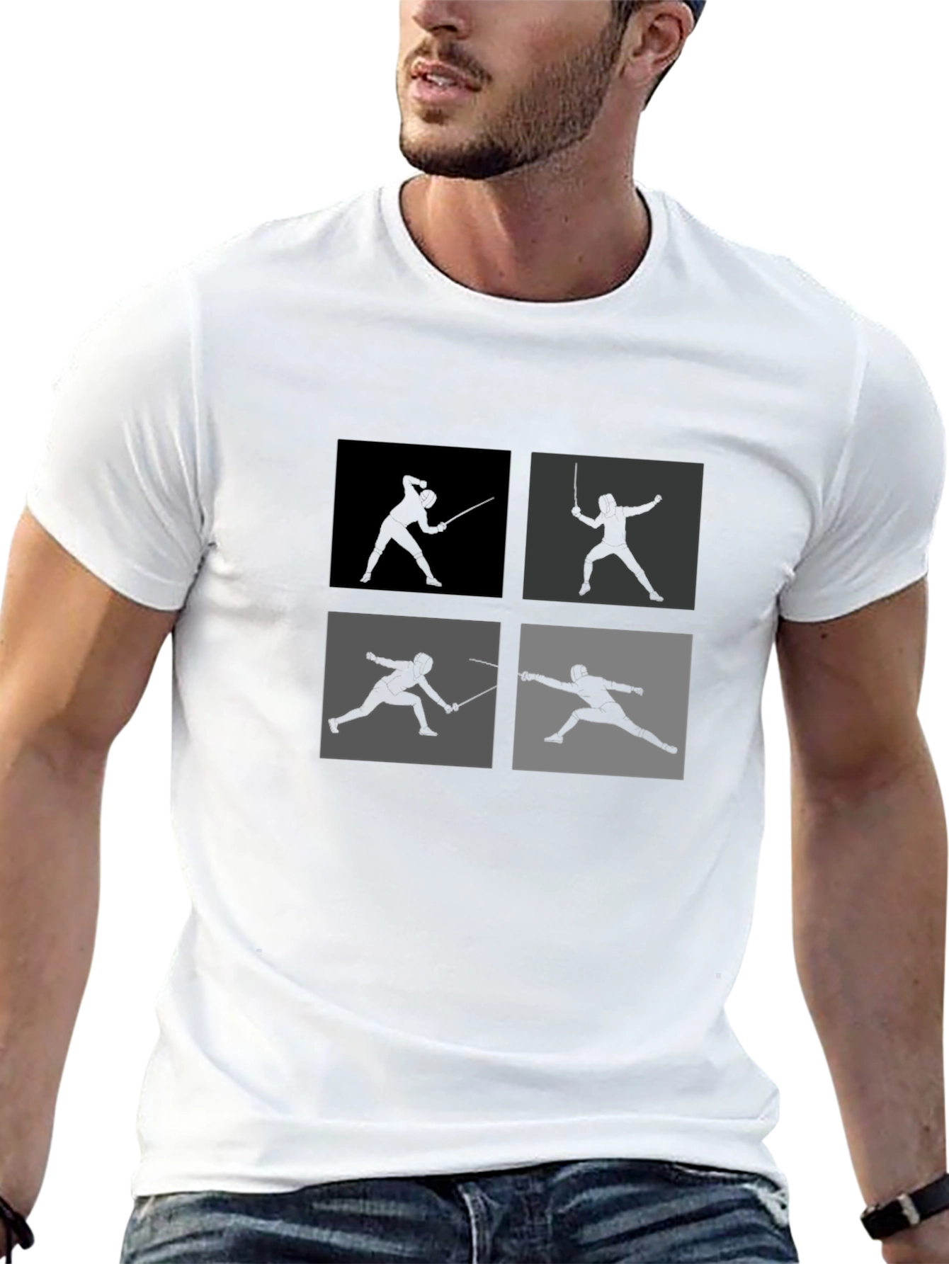 Fencing Silhouette Graphic T-Shirt - Black