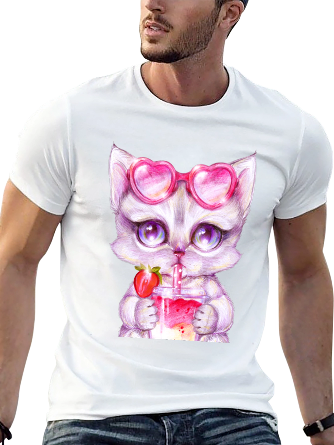 Cute Kitten Strawberry Drink T-Shirt