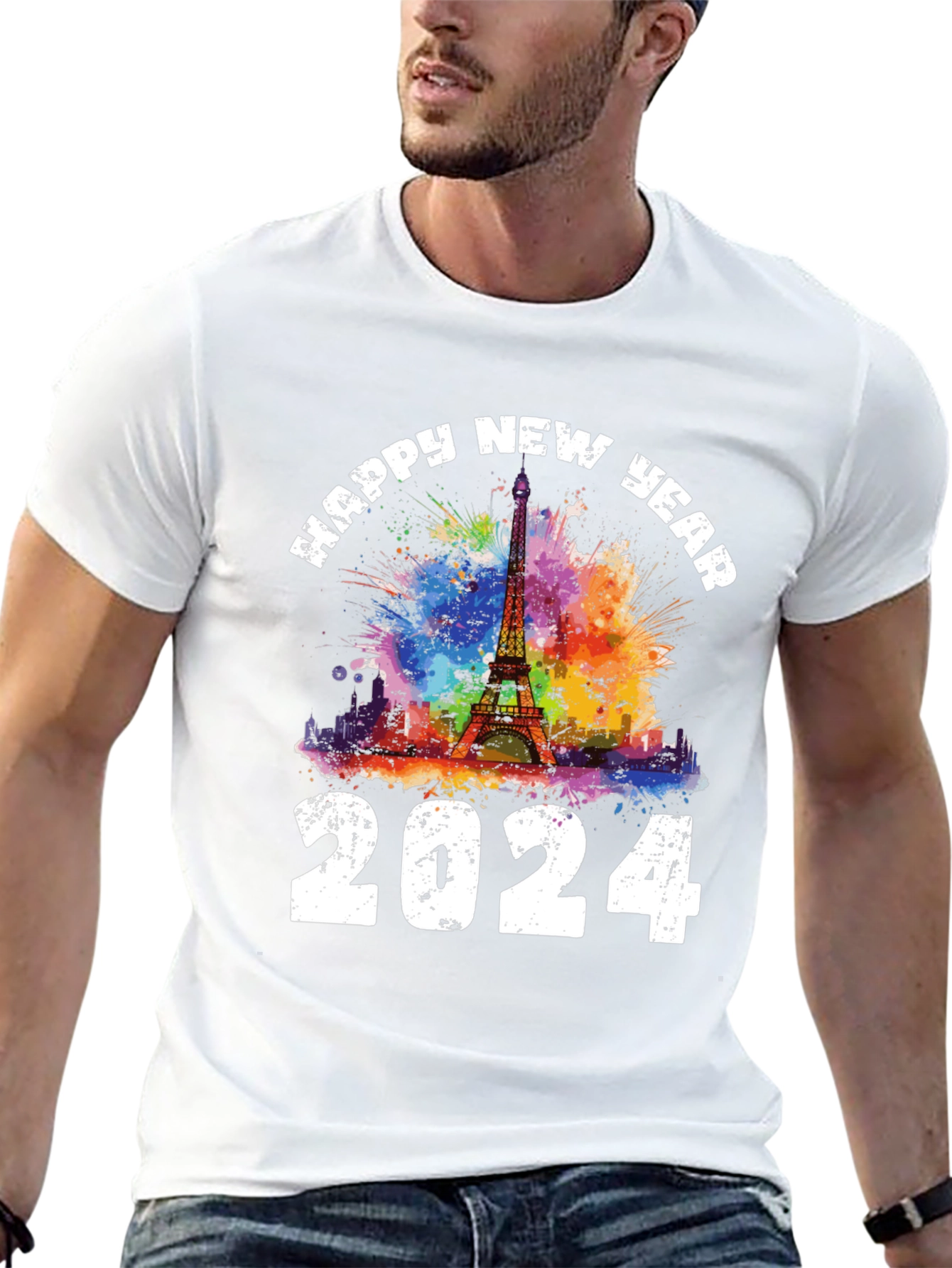 Happy New Year 2024 Eiffel Tower Graphic Tee