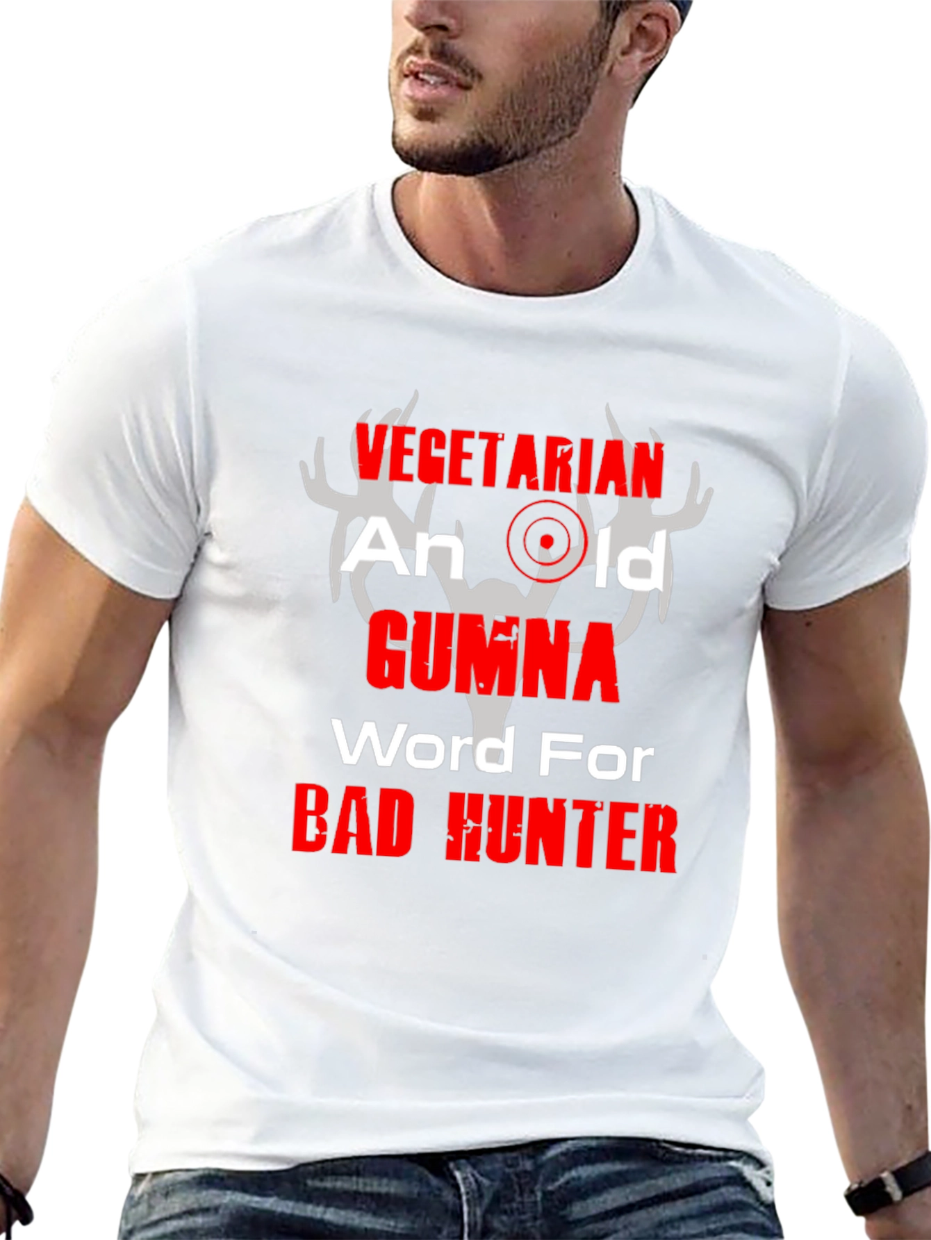 Vegetarian Bad Hunter Graphic T-Shirt Humor Tee