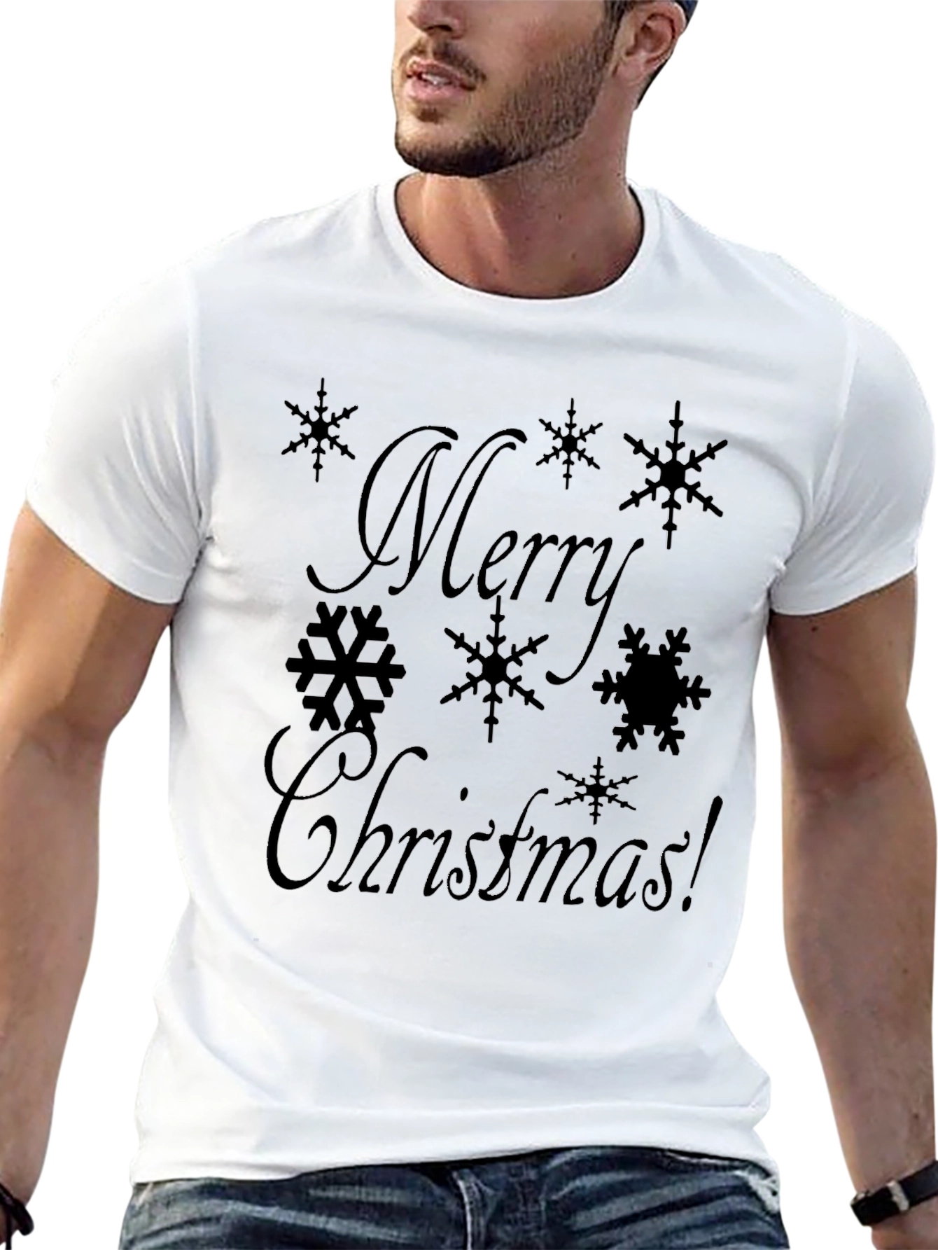 Merry Christmas Snowflake Tee - Black Graphic T-Shirt