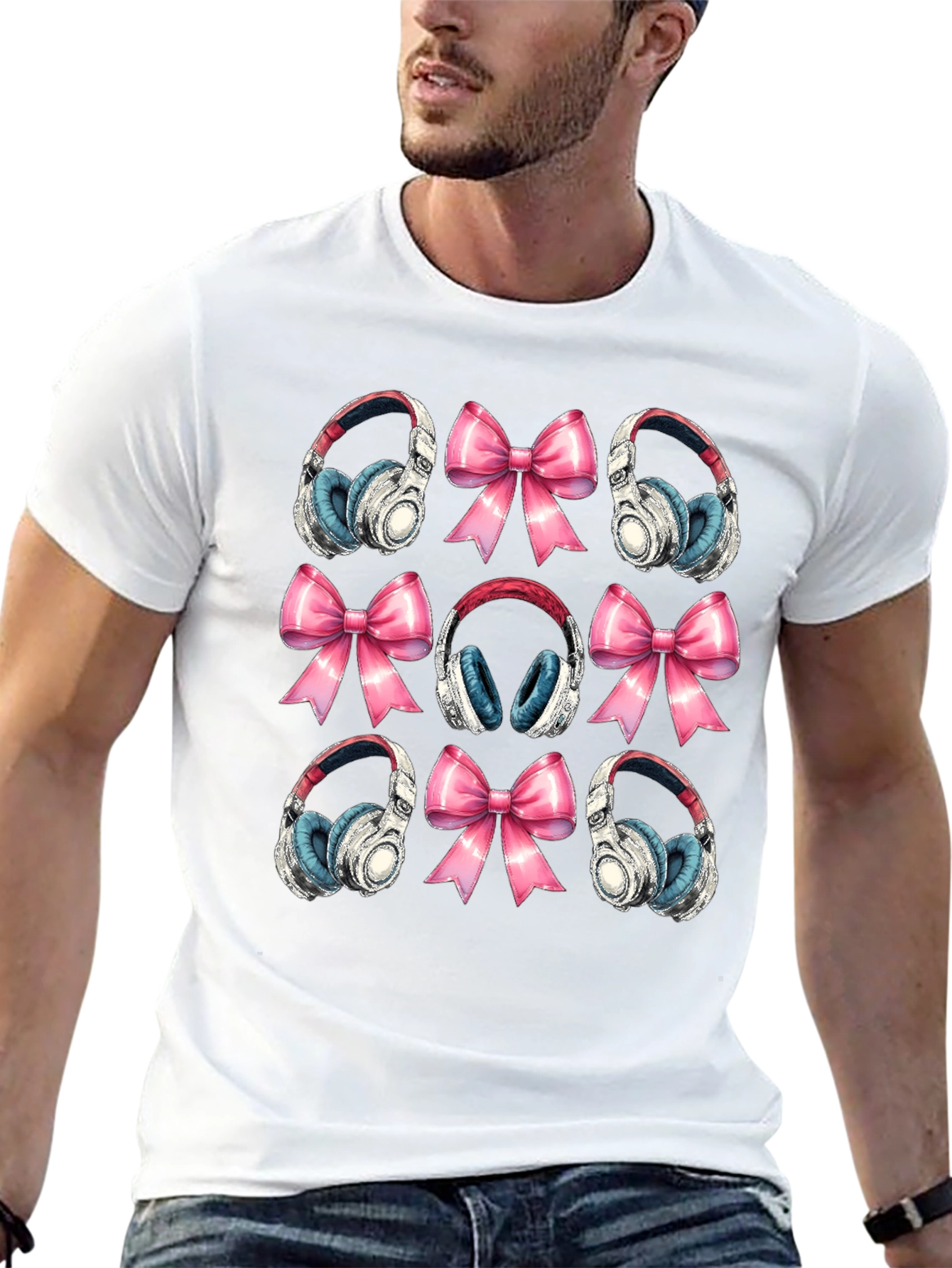Headphones & Bows Graphic T-Shirt - Music Lover Tee