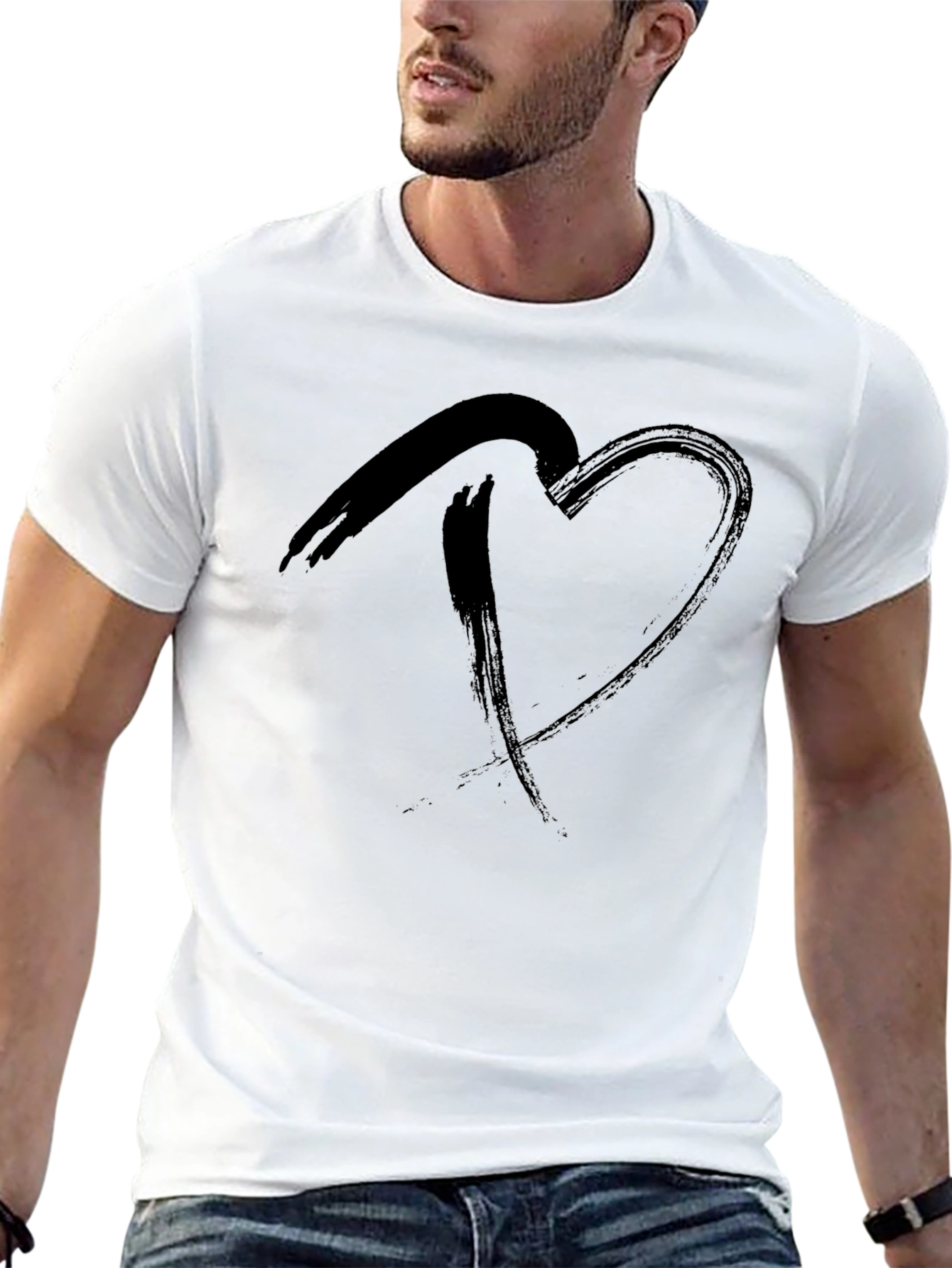 Heart Brushstroke Mens Black T-Shirt