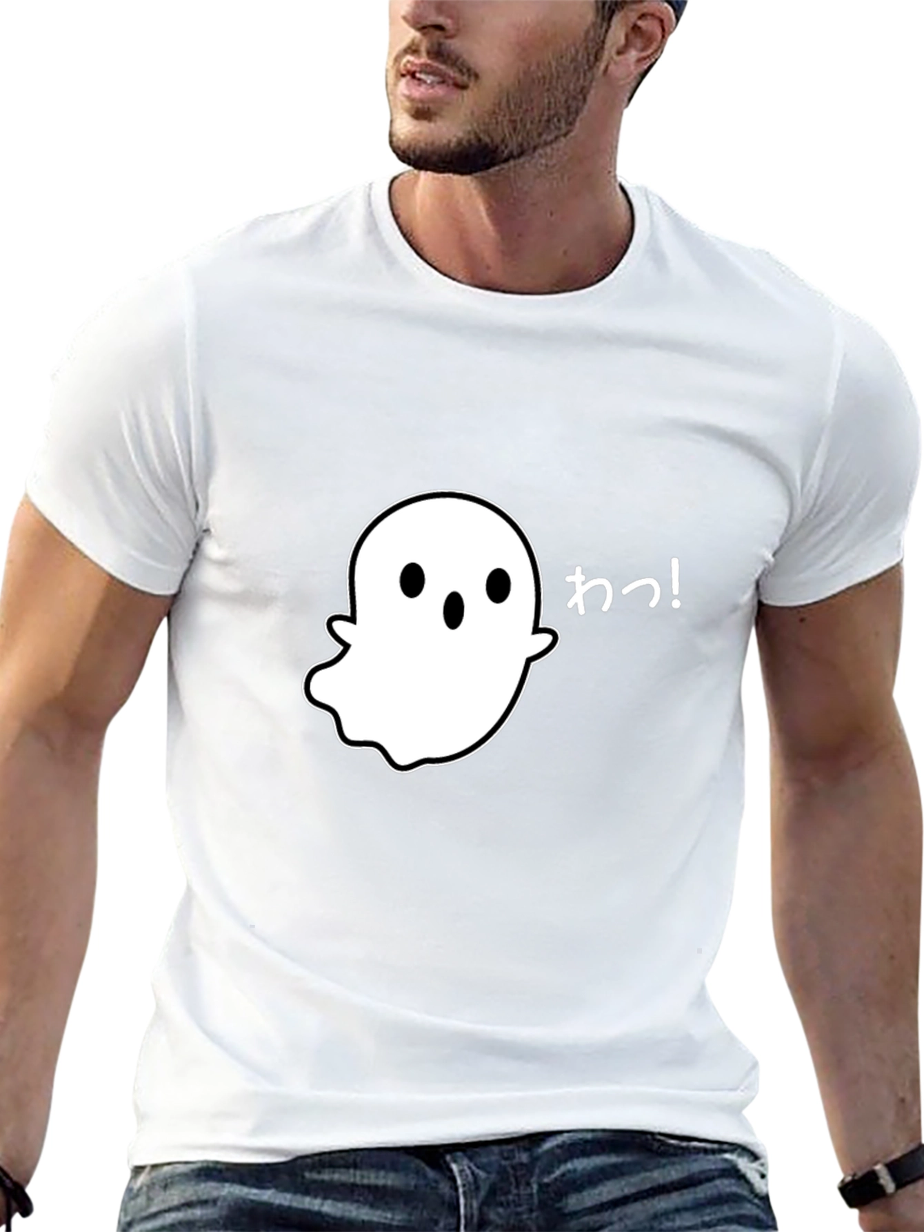 Spooky Cute Ghost Graphic Tee - Black Cotton T-Shirt