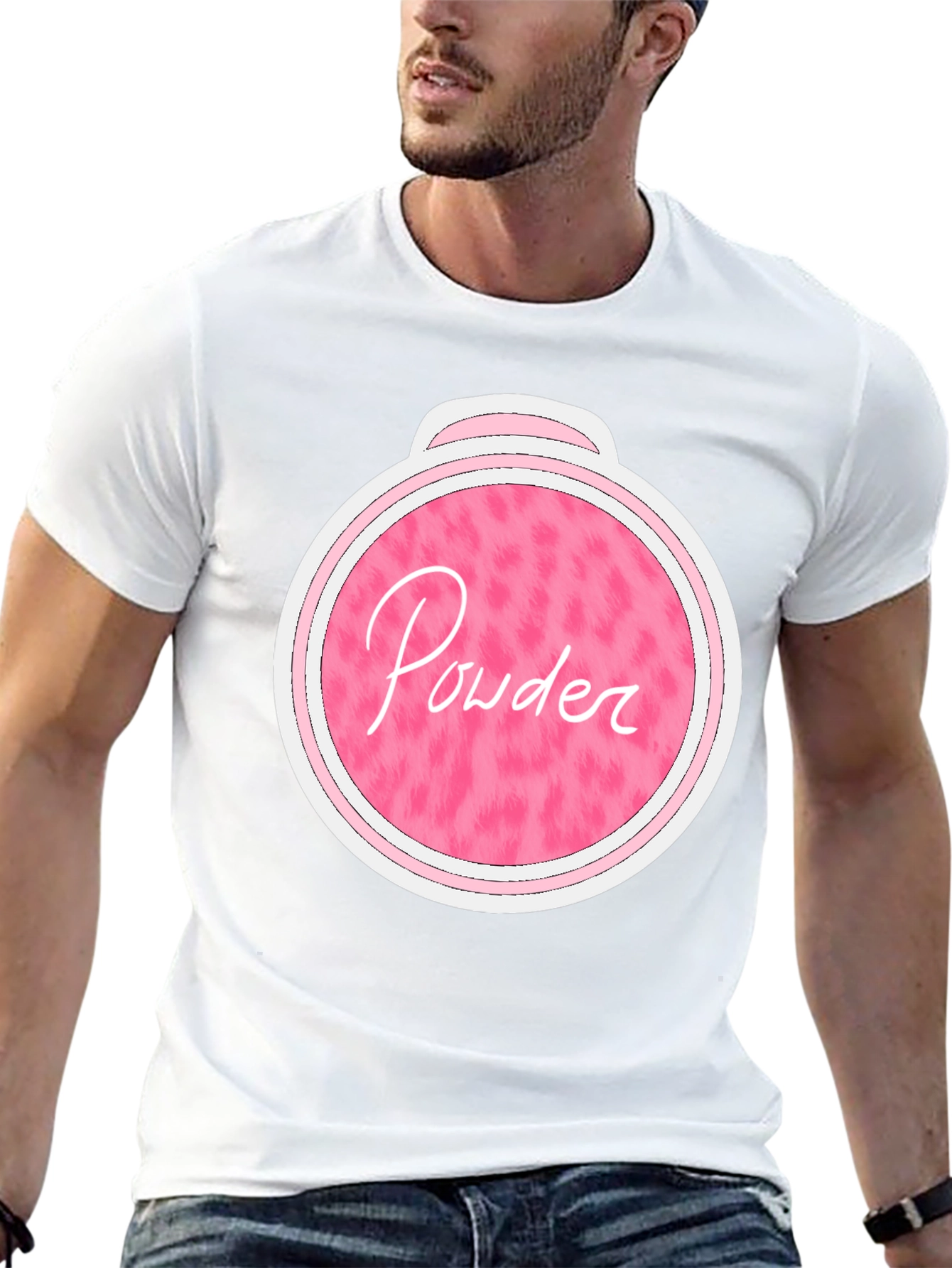 Pink Powder Print Black T-Shirt