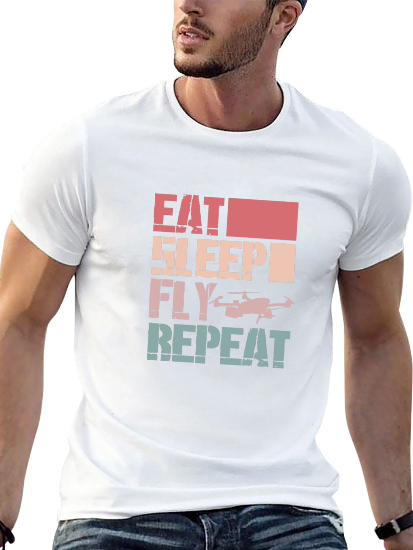 Eat Sleep Fly Repeat Drone Graphic T-Shirt