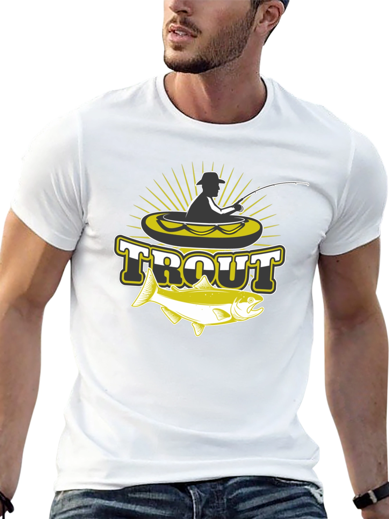 Mens Black Trout Fishing Graphic T-Shirt