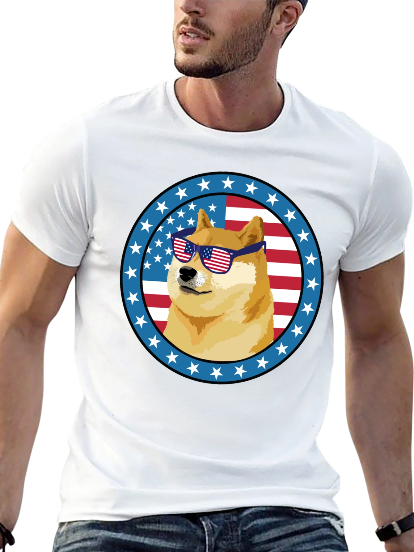 Patriotic Doge T-Shirt - American Flag Sunglasses