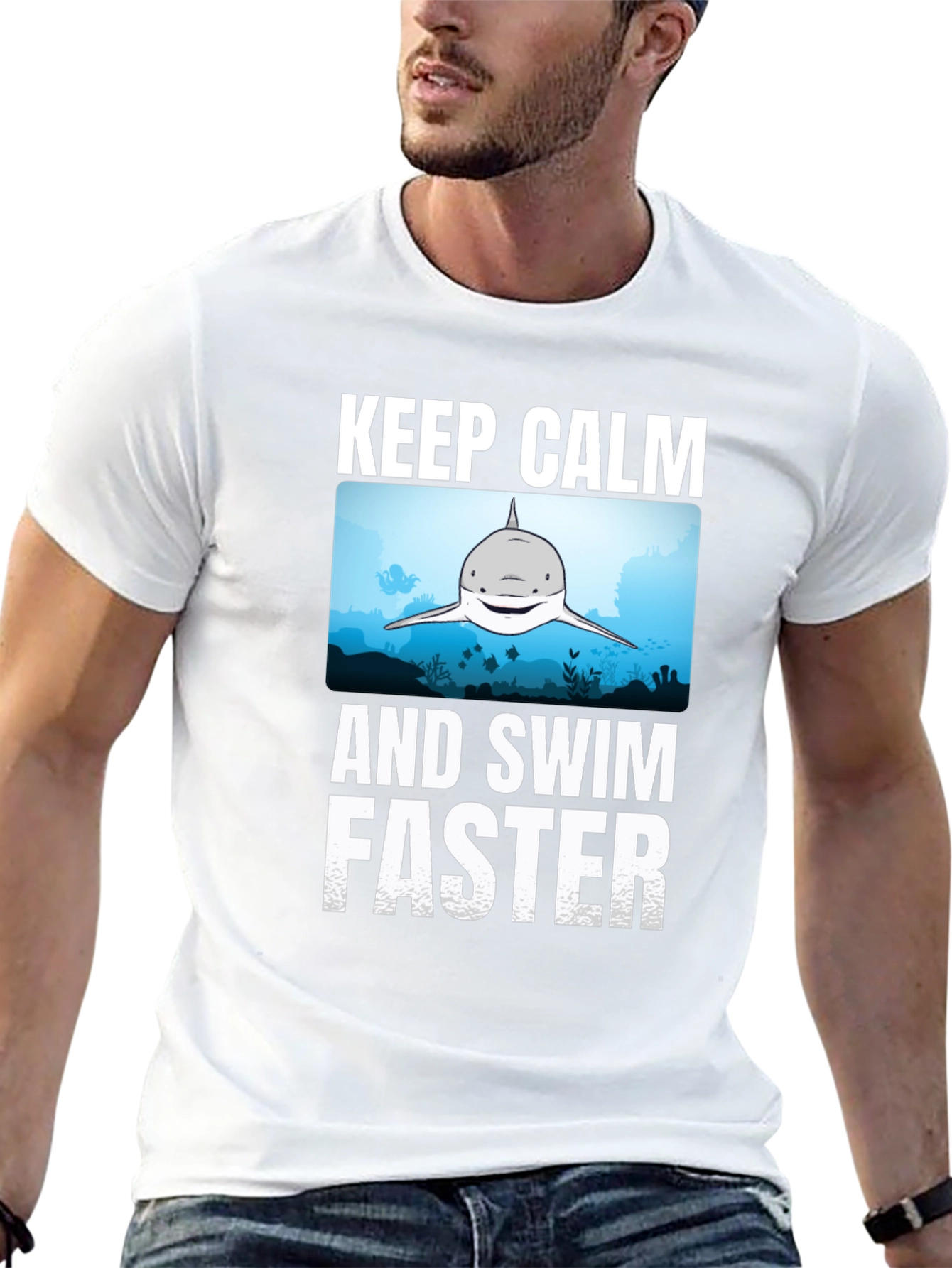 Keep Calm Shark Graphic T-Shirt - Funny Ocean Tee