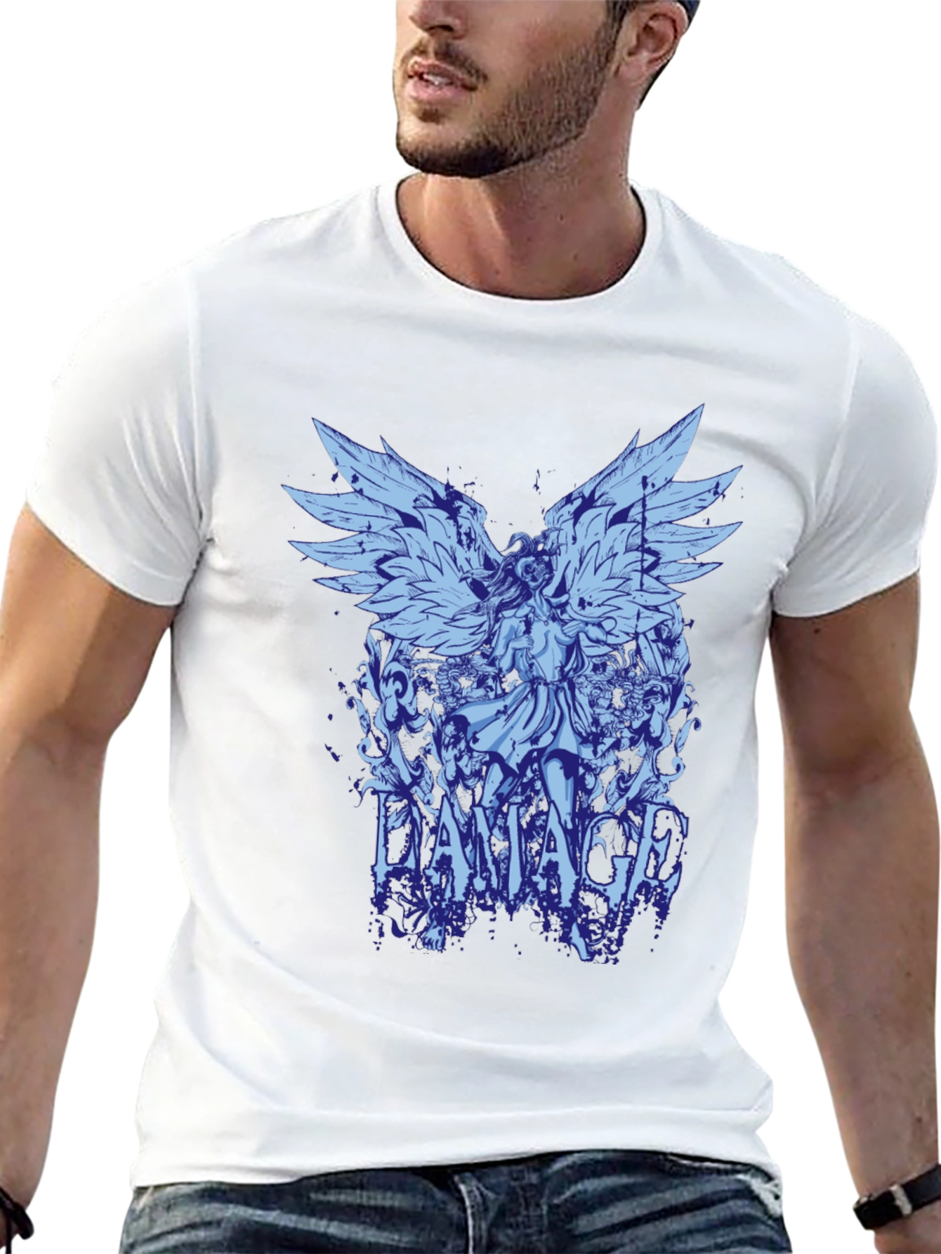 Damaged Angel Graphic Tee - Mens Black T-Shirt