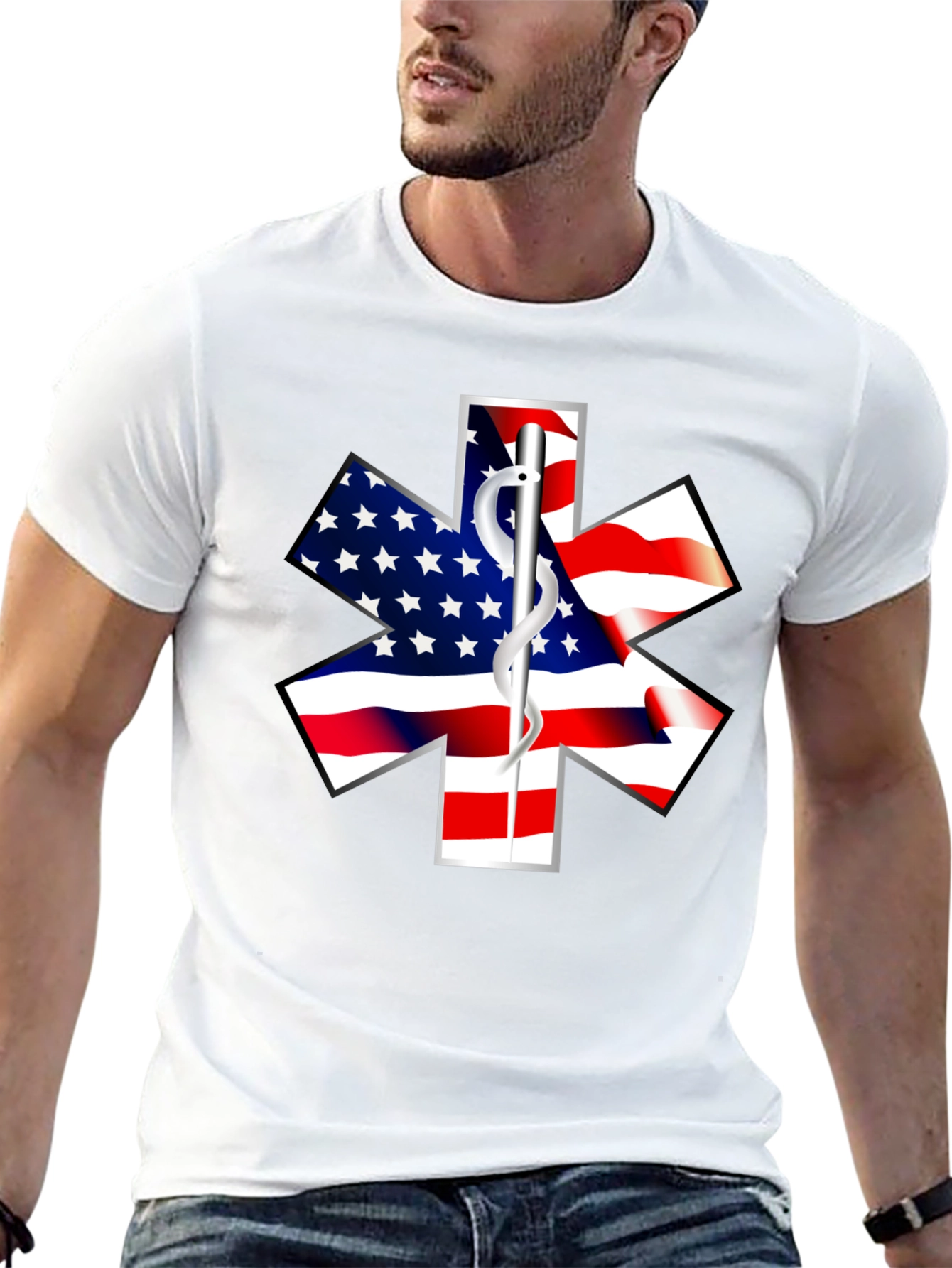 American Flag EMT Star Black T-Shirt