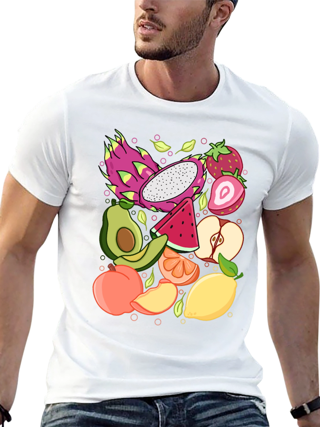 Fruit Pattern Graphic Tee - Unisex Black T-Shirt